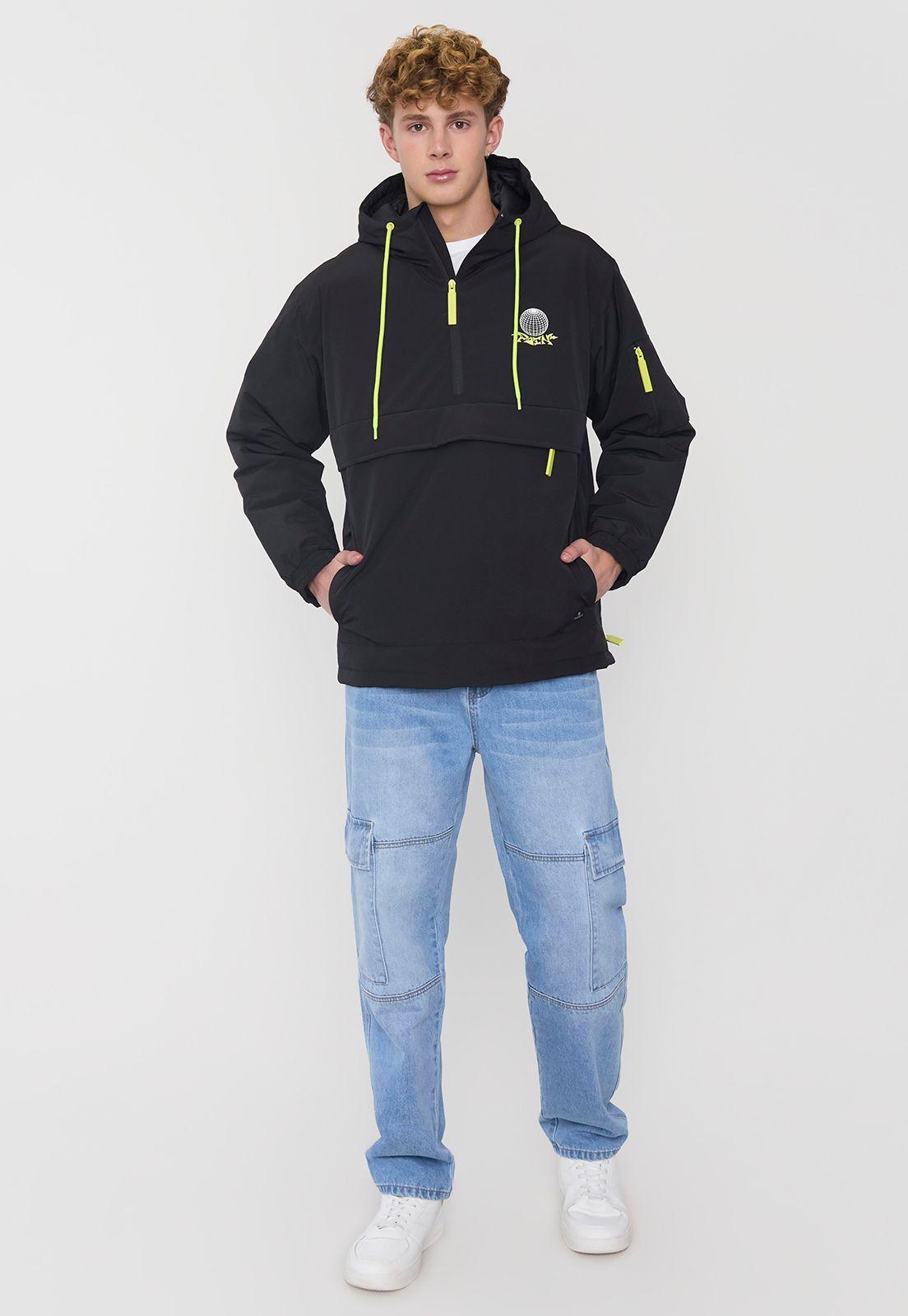 Parka Hombre Bolsillo Canguro Negro Corona-3