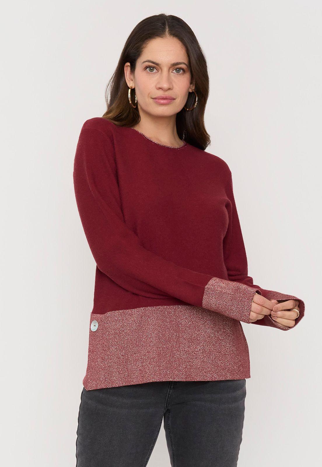 Sweater Mujer Lurex Botón Burdeo Corona-0