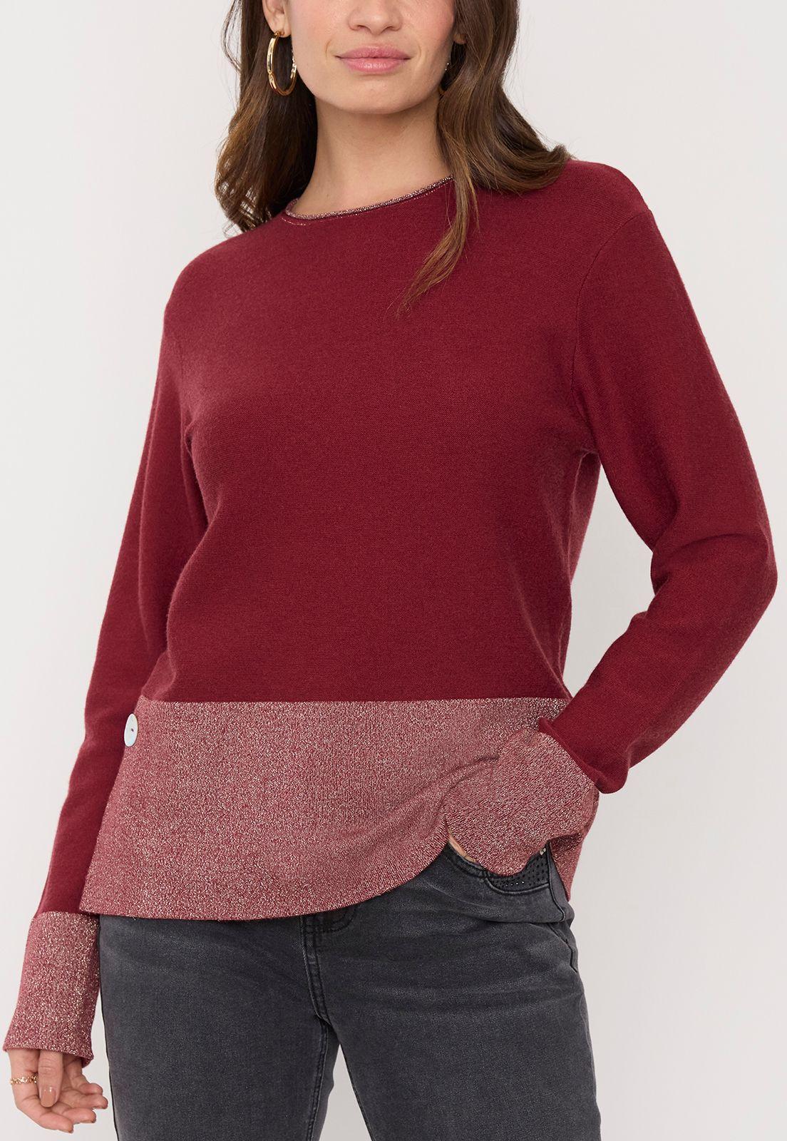 Sweater Mujer Lurex Botón Burdeo Corona-2