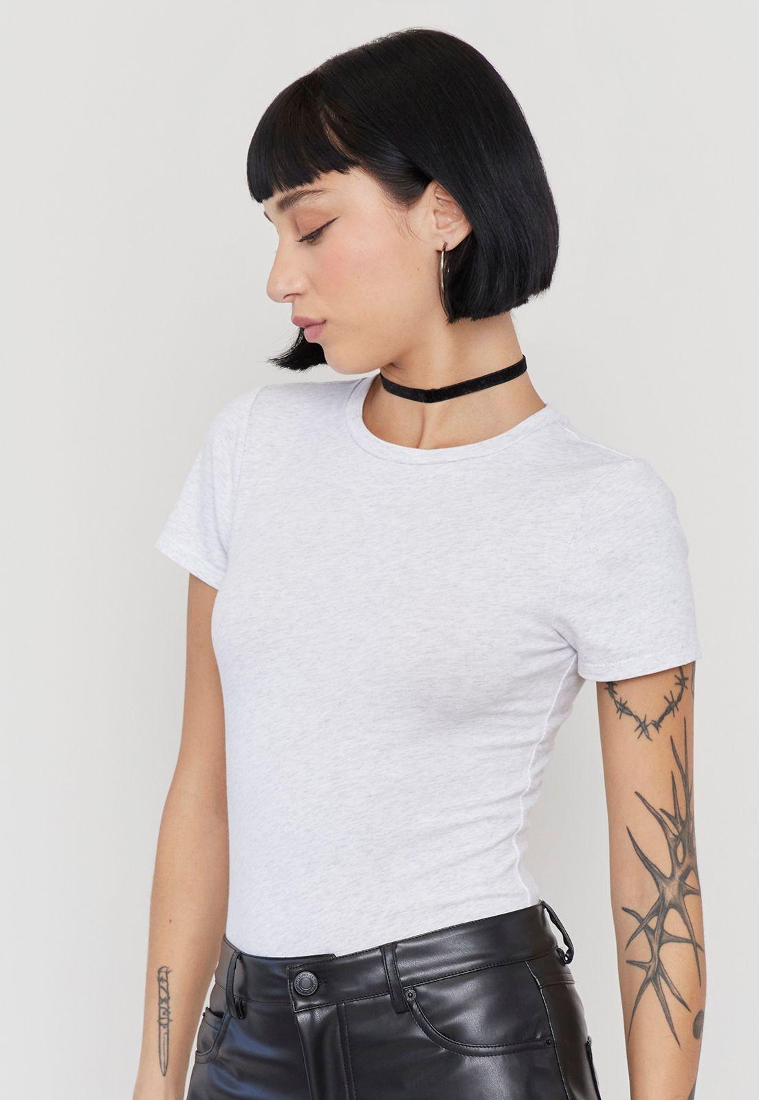Body Mujer Manga Corta Cuello Redondo Gris Corona-2