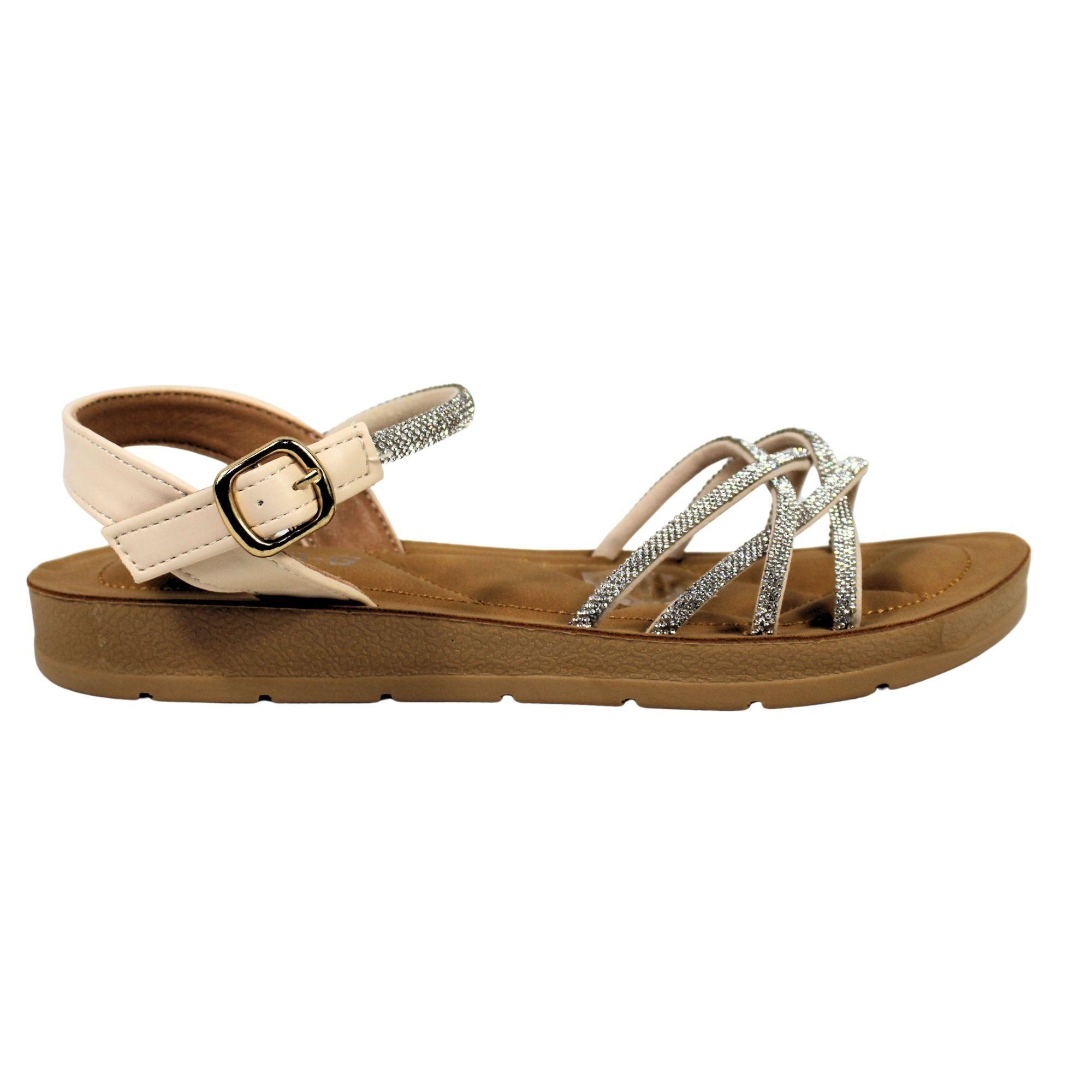 Sandalias de Mujer con Tiras Brillantes PG5247 Beige-0