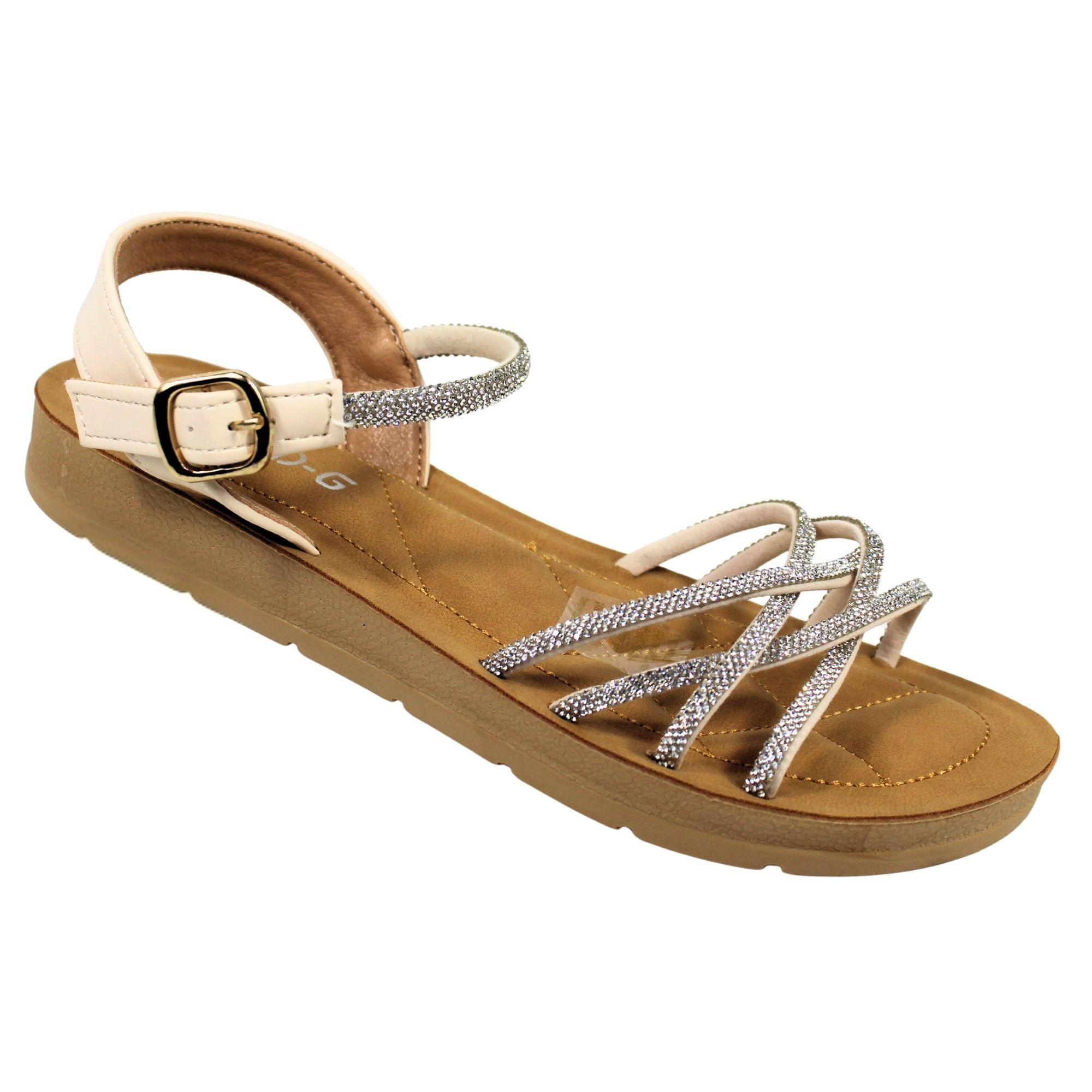 Sandalias de Mujer con Tiras Brillantes PG5247 Beige-1