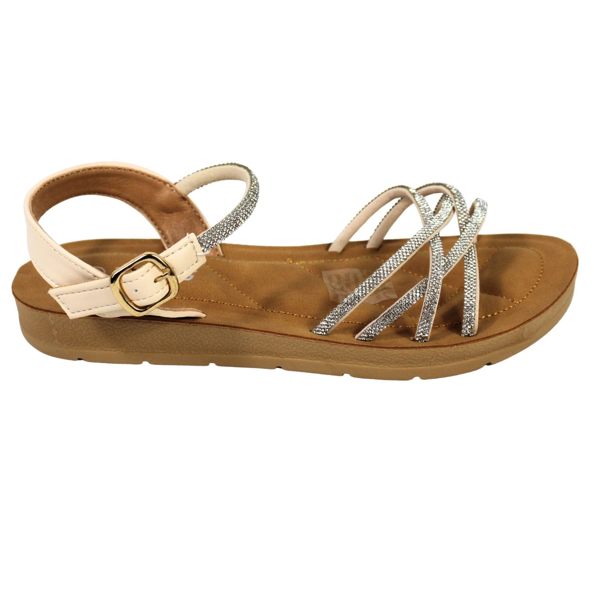 Sandalias de Mujer con Tiras Brillantes PG5247 Beige-2