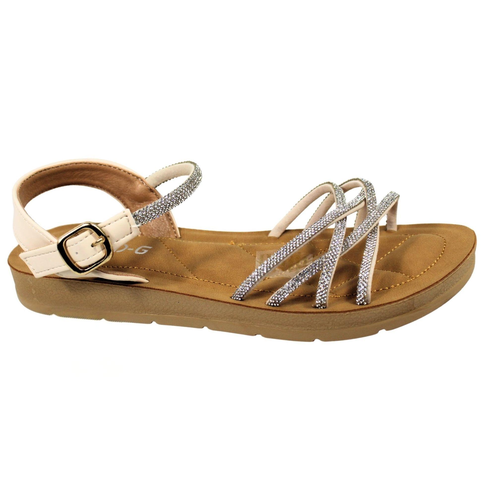 Sandalias de Mujer con Tiras Brillantes PG5247 Beige-3
