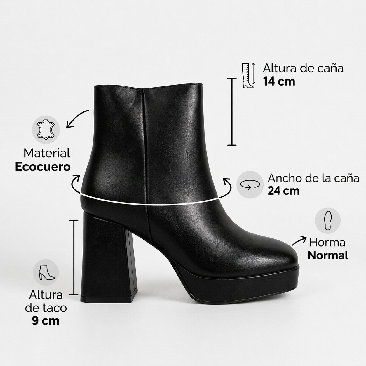 Botín Mujer Ecocuero Taco Cuadrado y Plataforma Y885-7