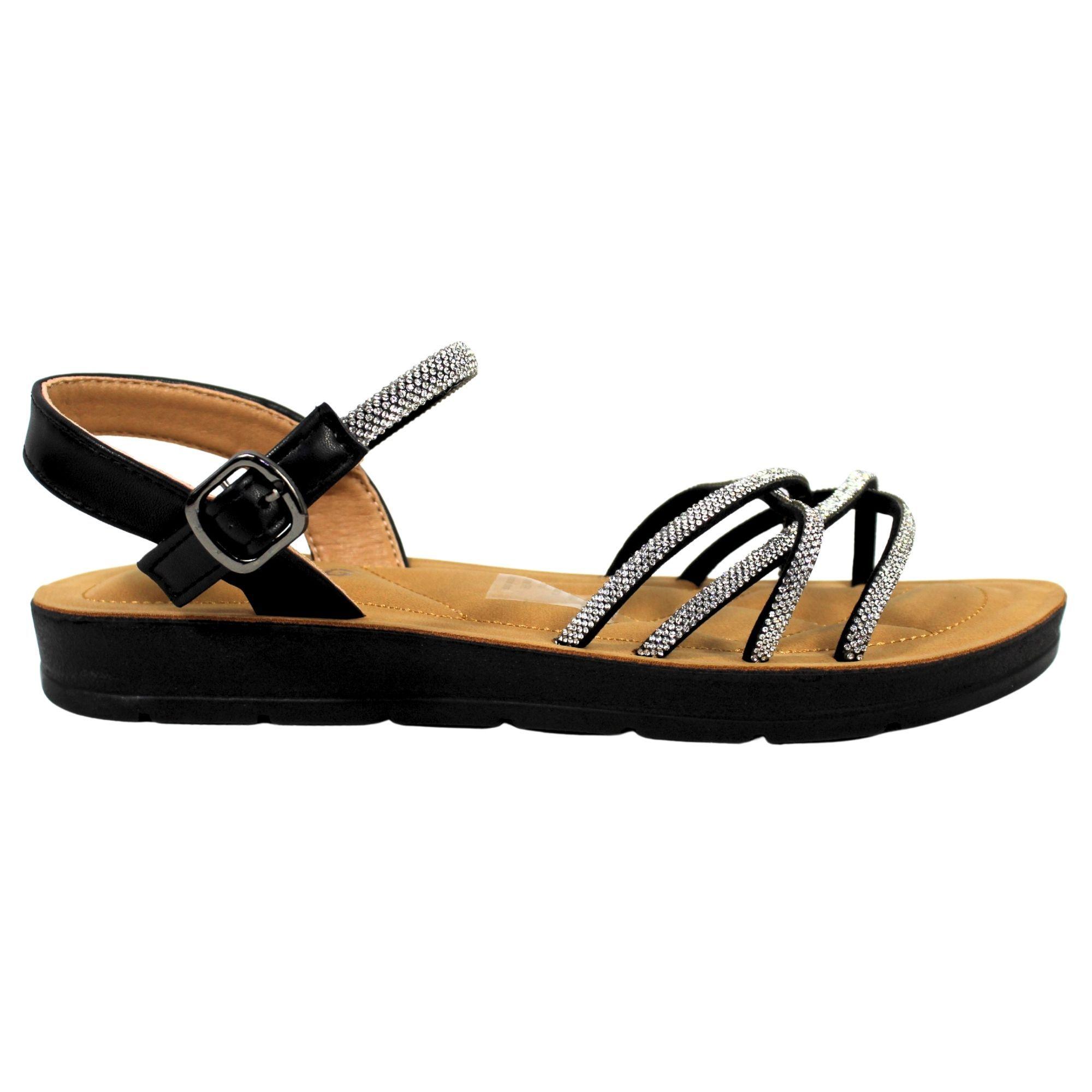 Sandalias de Mujer con Tiras Brillantes PG5247 Negro-0