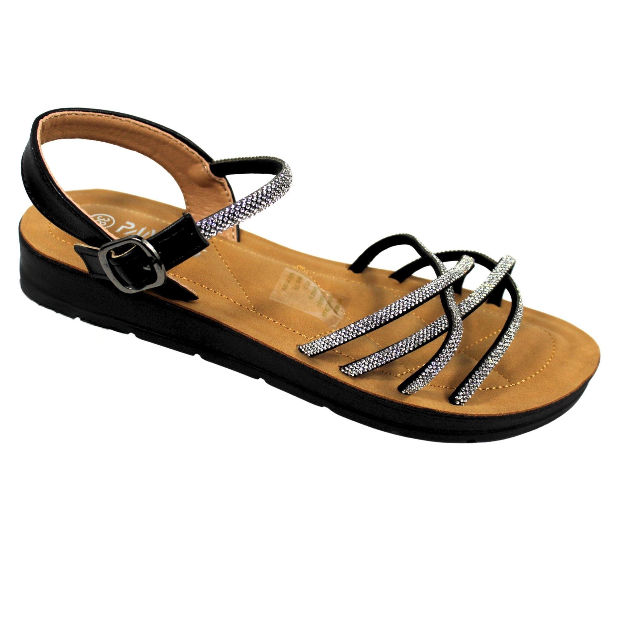 Sandalias de Mujer con Tiras Brillantes PG5247 Negro-1