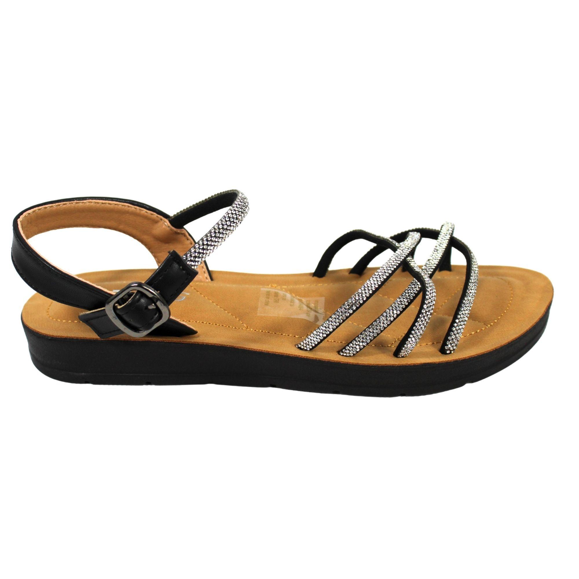 Sandalias de Mujer con Tiras Brillantes PG5247 Negro-2
