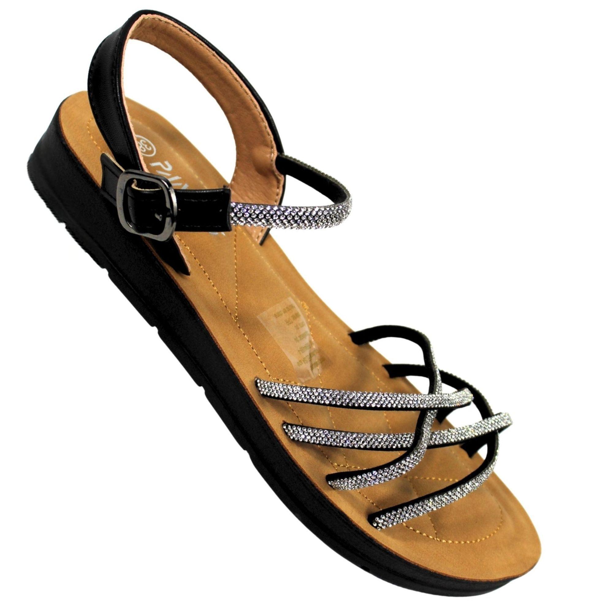 Sandalias de Mujer con Tiras Brillantes PG5247 Negro-3