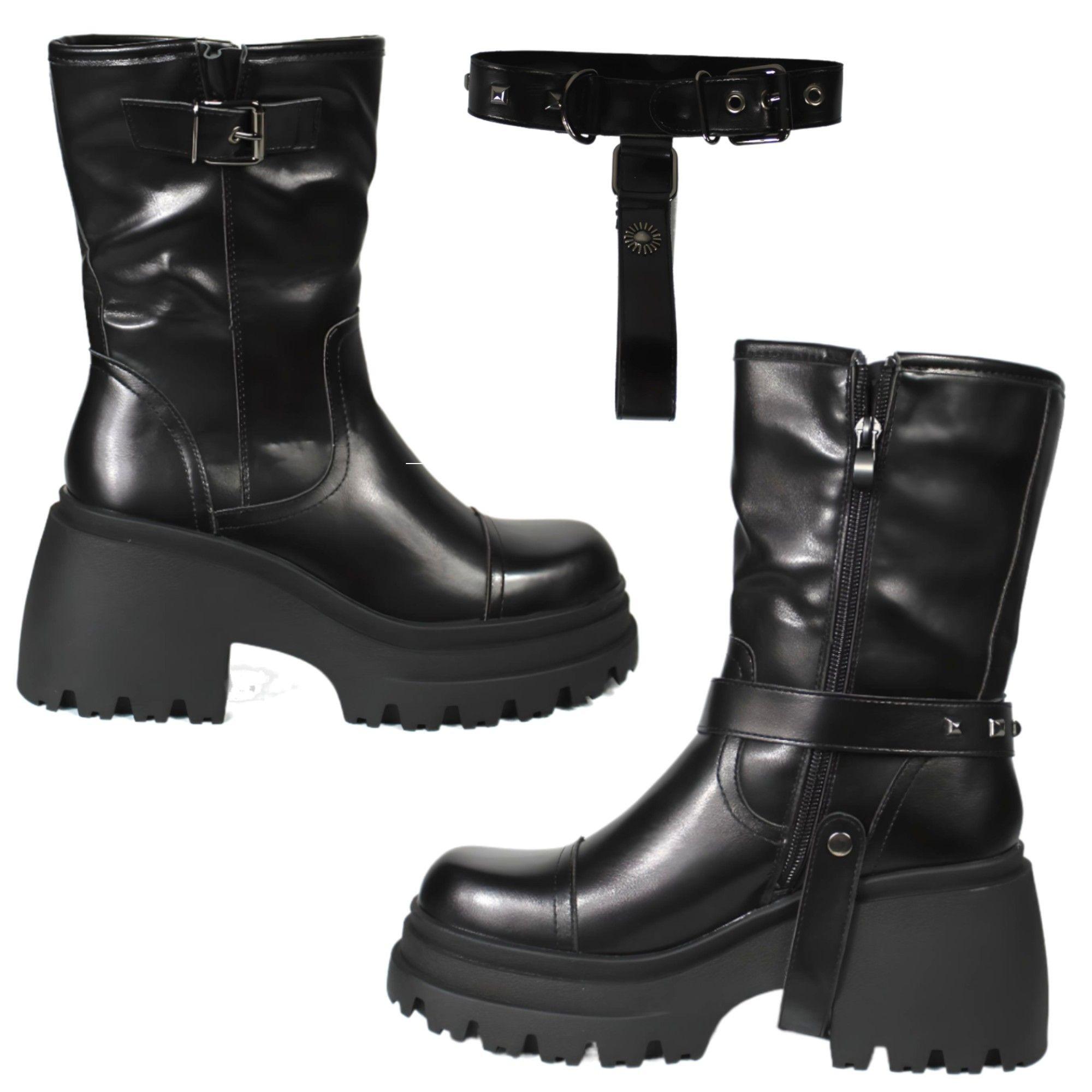 Botin Mujer Taco Bajo Hebilla 94 Yassne Negro-3