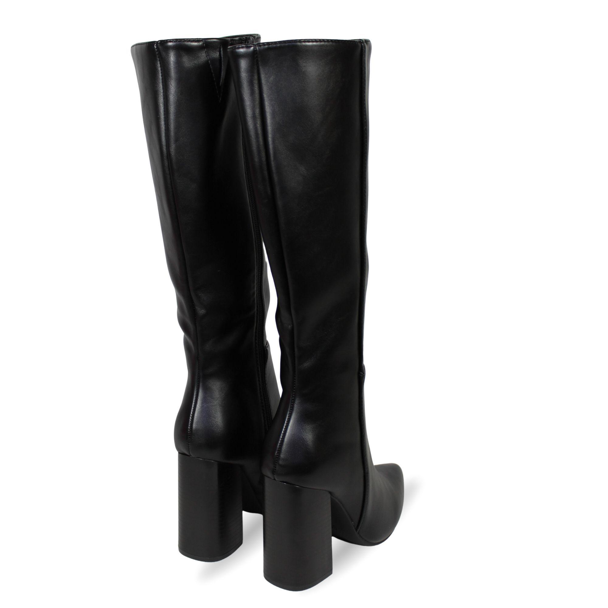 Bota Caña Alta Mujer Ecocuero Negra Taco Cuadrado 2680-4