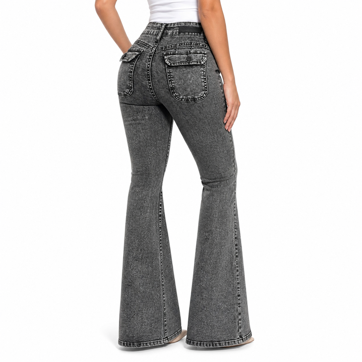 Jeans Mujer Flare  Gris Tiro Alto J9358-1