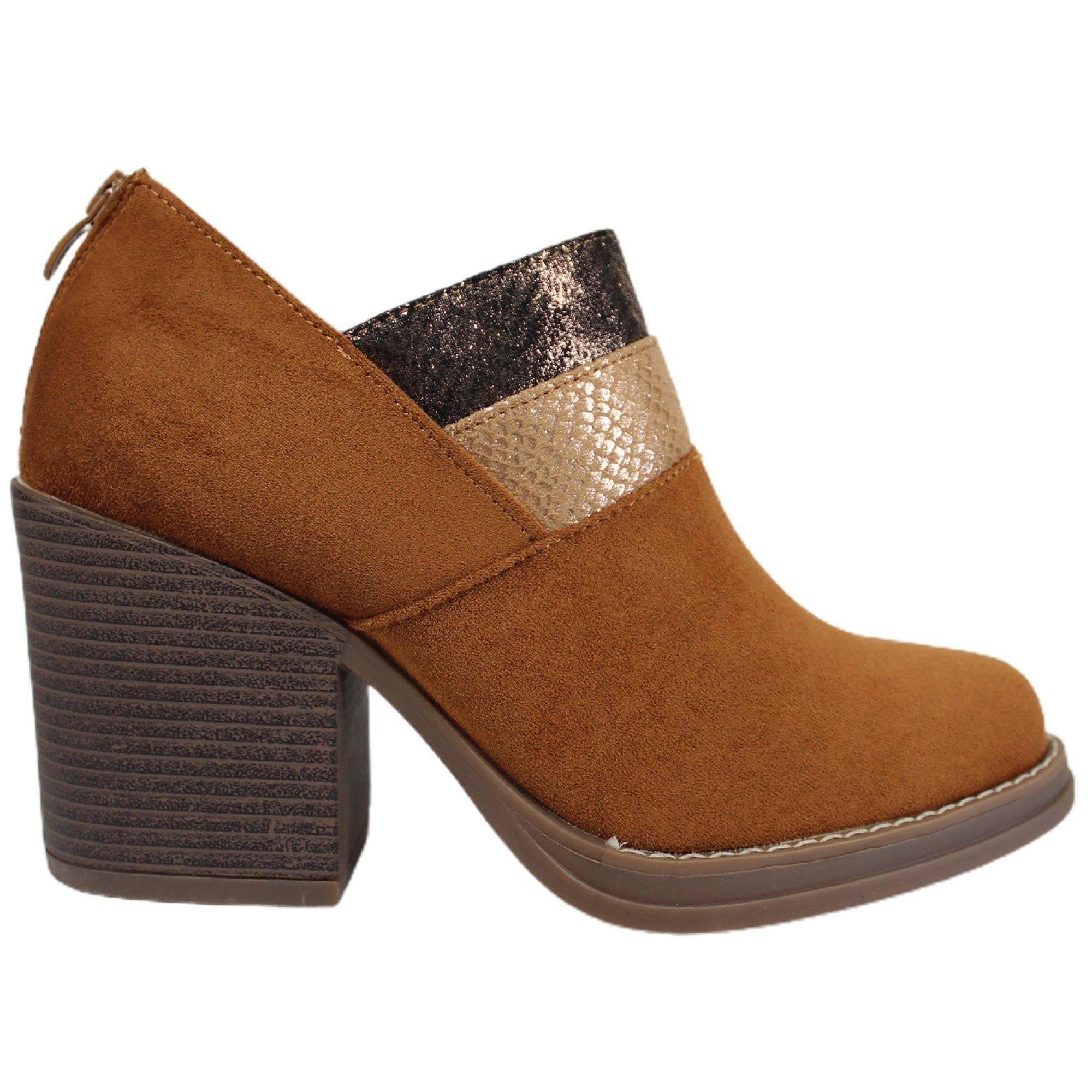 Botin Mujer Elegante Taco Medio 64 Yassne Café Claro-0