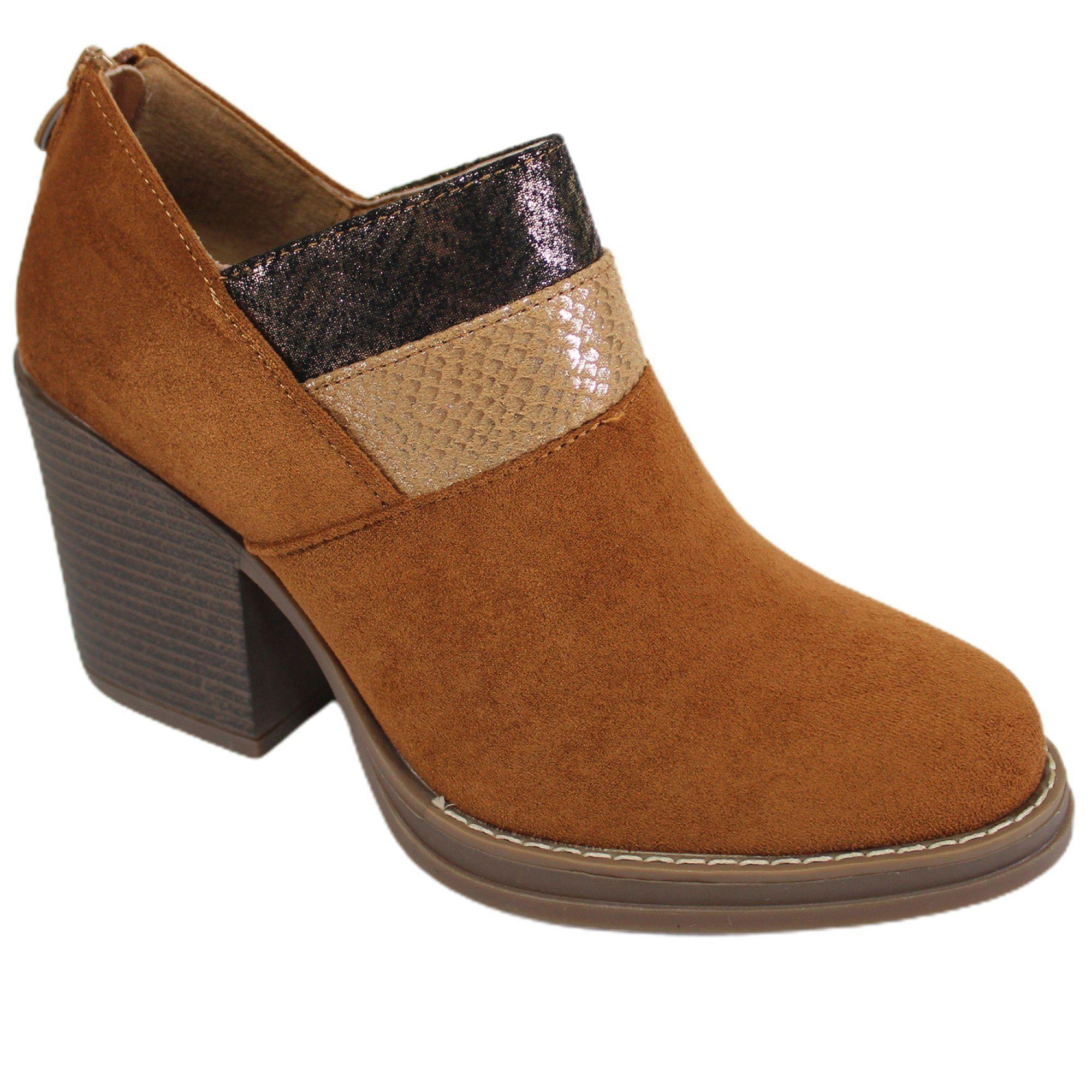 Botin Mujer Elegante Taco Medio 64 Yassne Café Claro-1