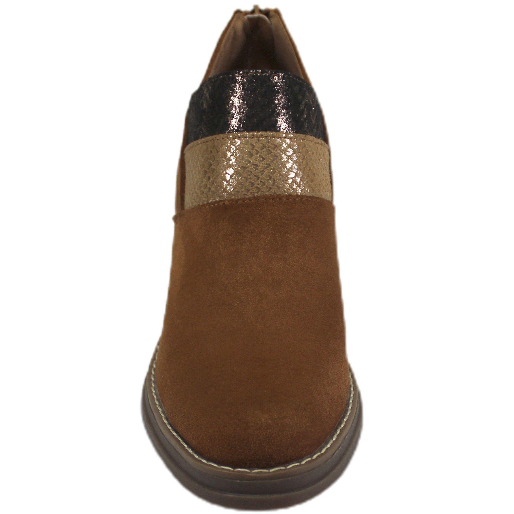 Botin Mujer Elegante Taco Medio 64 Yassne Café Claro-2