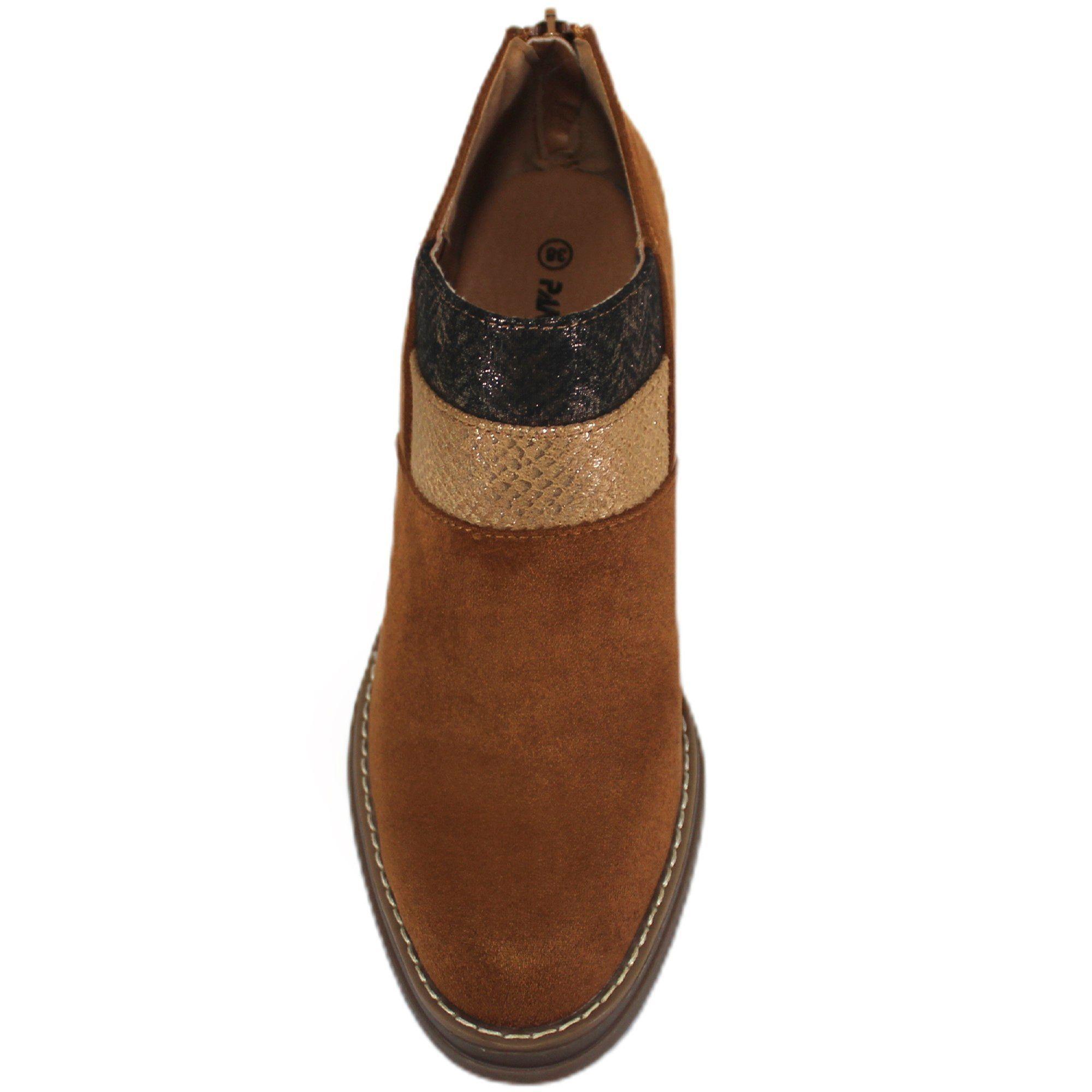 Botin Mujer Elegante Taco Medio 64 Yassne Café Claro-3