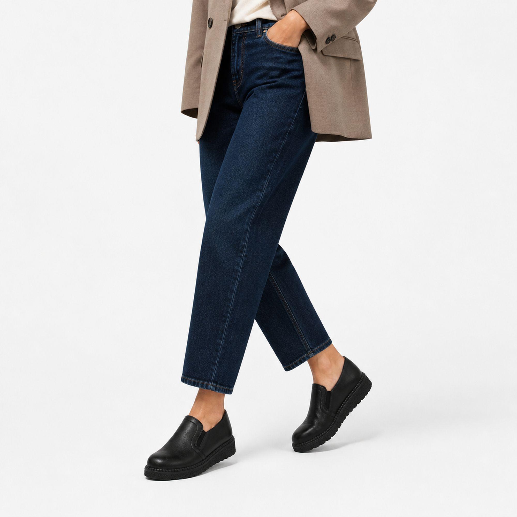 Mocasín Mujer Negro Plataforma Baja Ecocuero Cómodo 2524-2