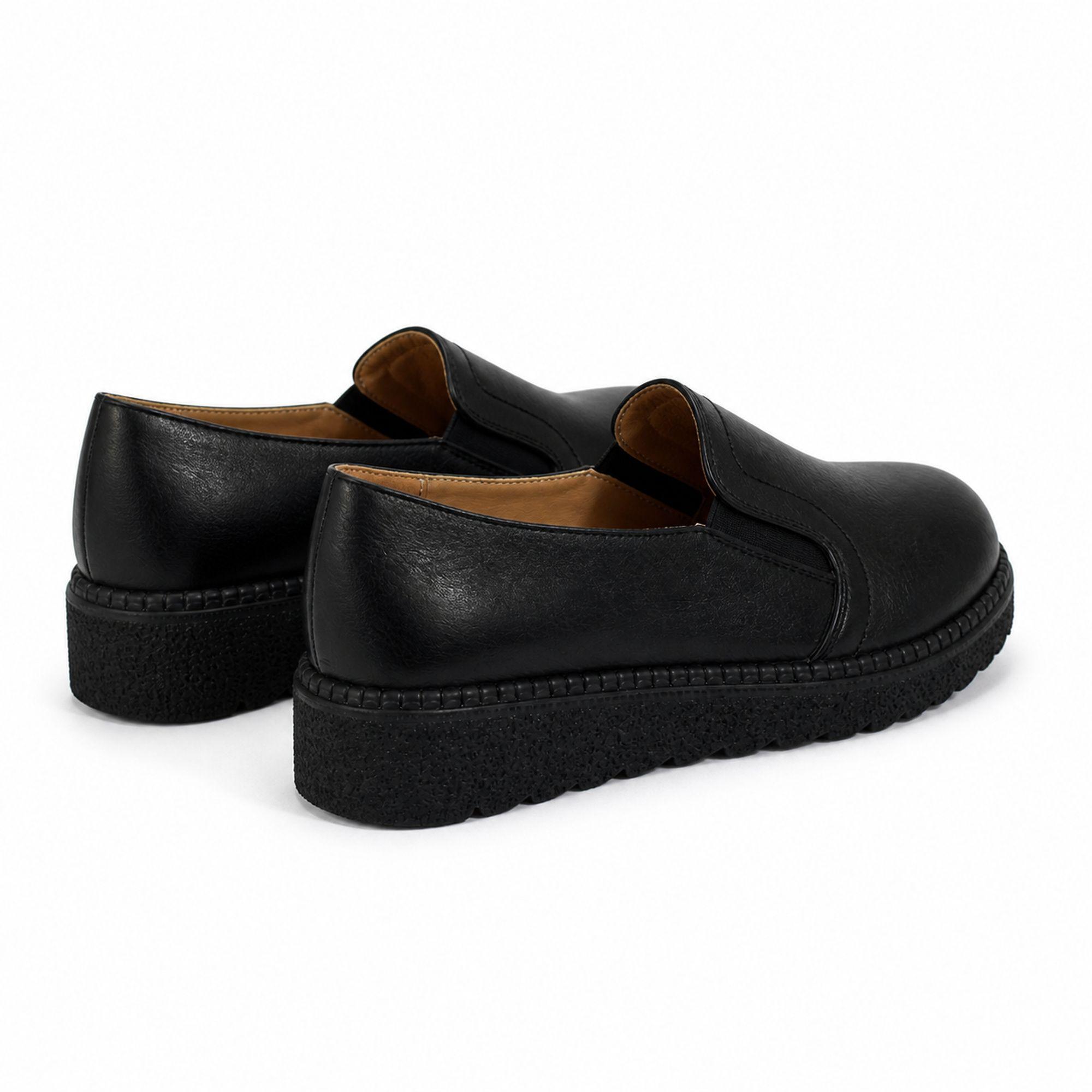 Mocasín Mujer Negro Plataforma Baja Ecocuero Cómodo 2524-3