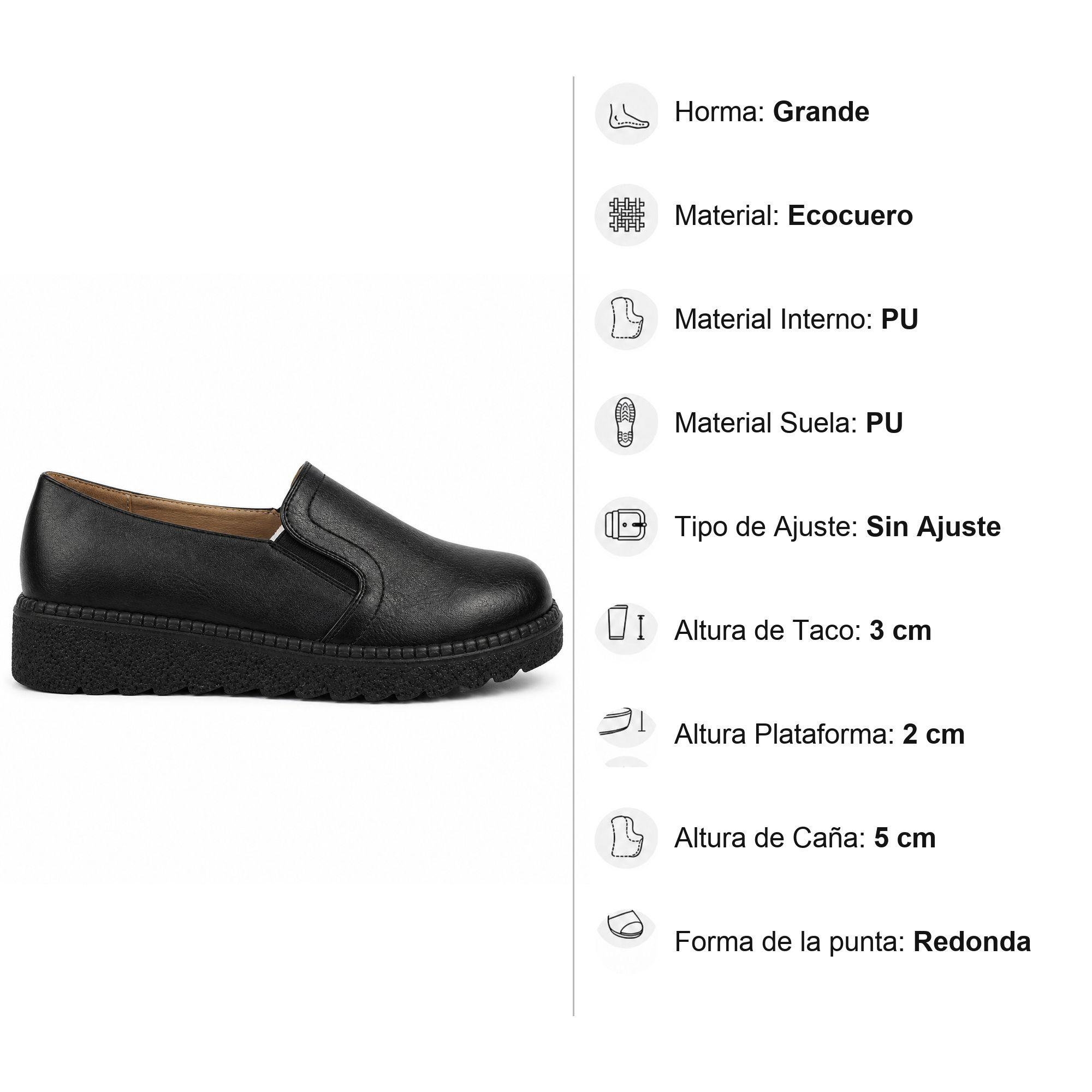 Mocasín Mujer Negro Plataforma Baja Ecocuero Cómodo 2524-4