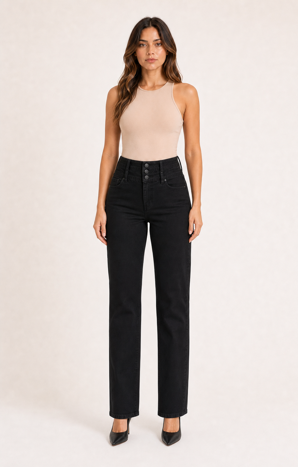 Jeans Negro Recto Pretina Alta 3 Botones J9301-4