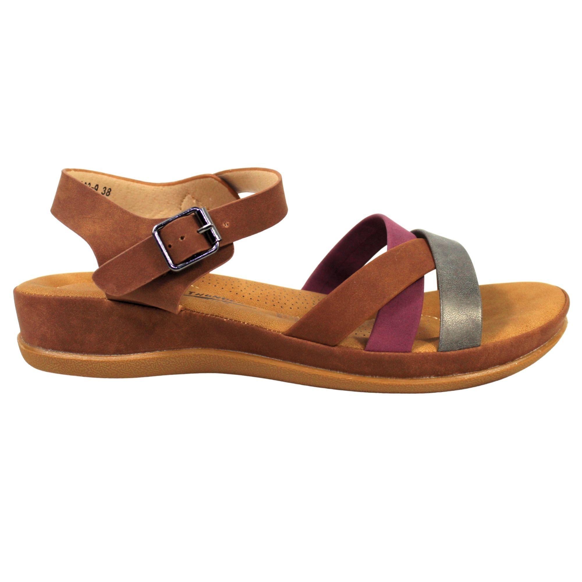 Sandalias Baja Mujer con Hebilla para Verano 12363 Café Oscuro-0