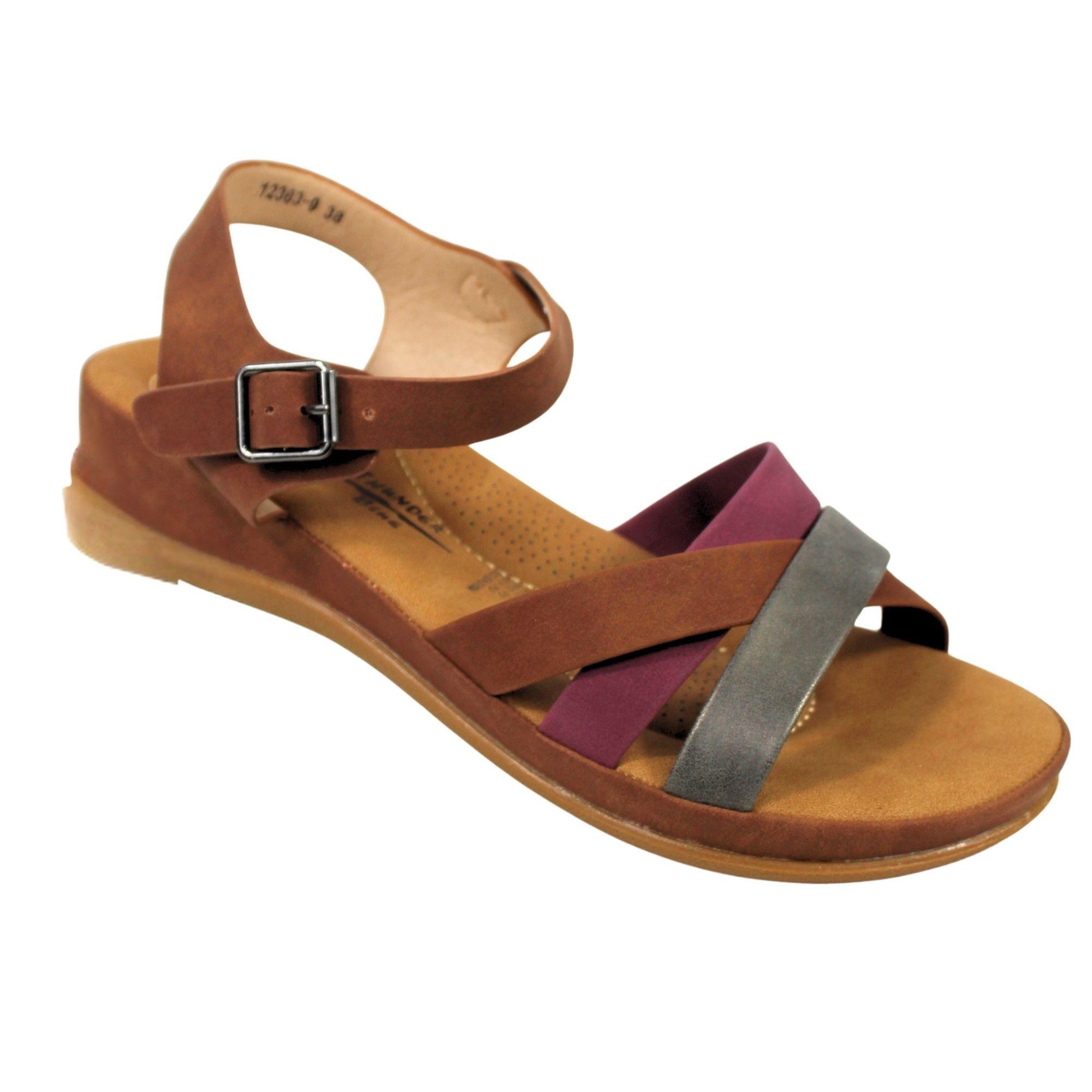 Sandalias Baja Mujer con Hebilla para Verano 12363 Café Oscuro-1