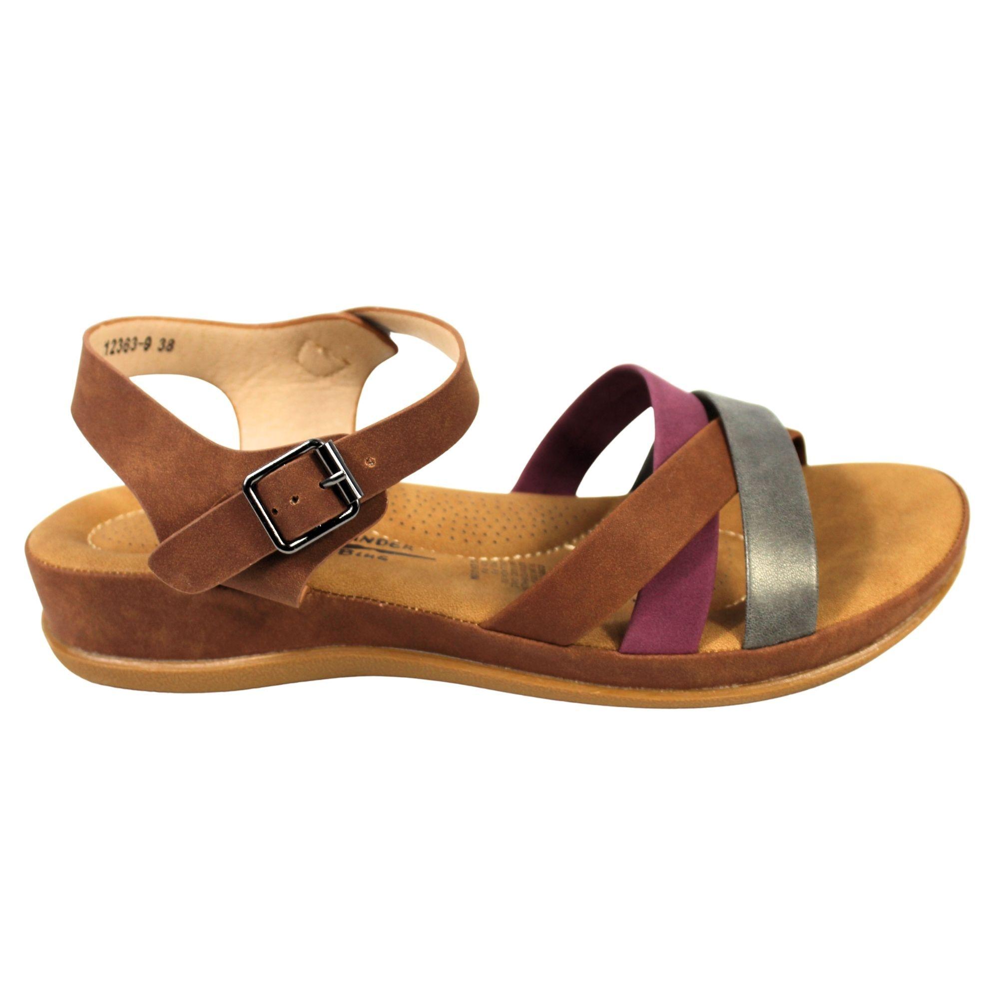 Sandalias Baja Mujer con Hebilla para Verano 12363 Café Oscuro-2