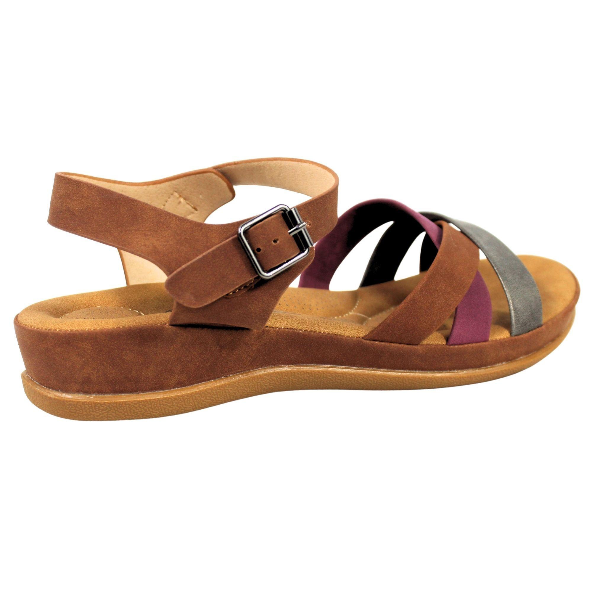 Sandalias Baja Mujer con Hebilla para Verano 12363 Café Oscuro-3