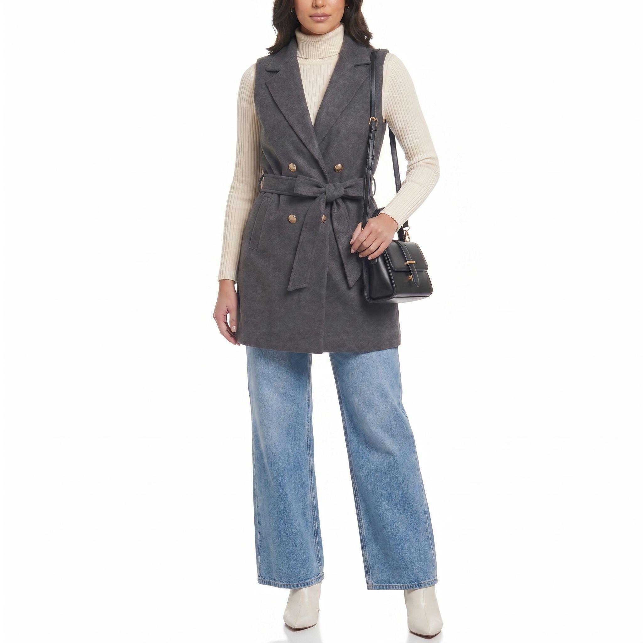 Abrigo Mujer Paño Con Cinturón Sin Mangas-2