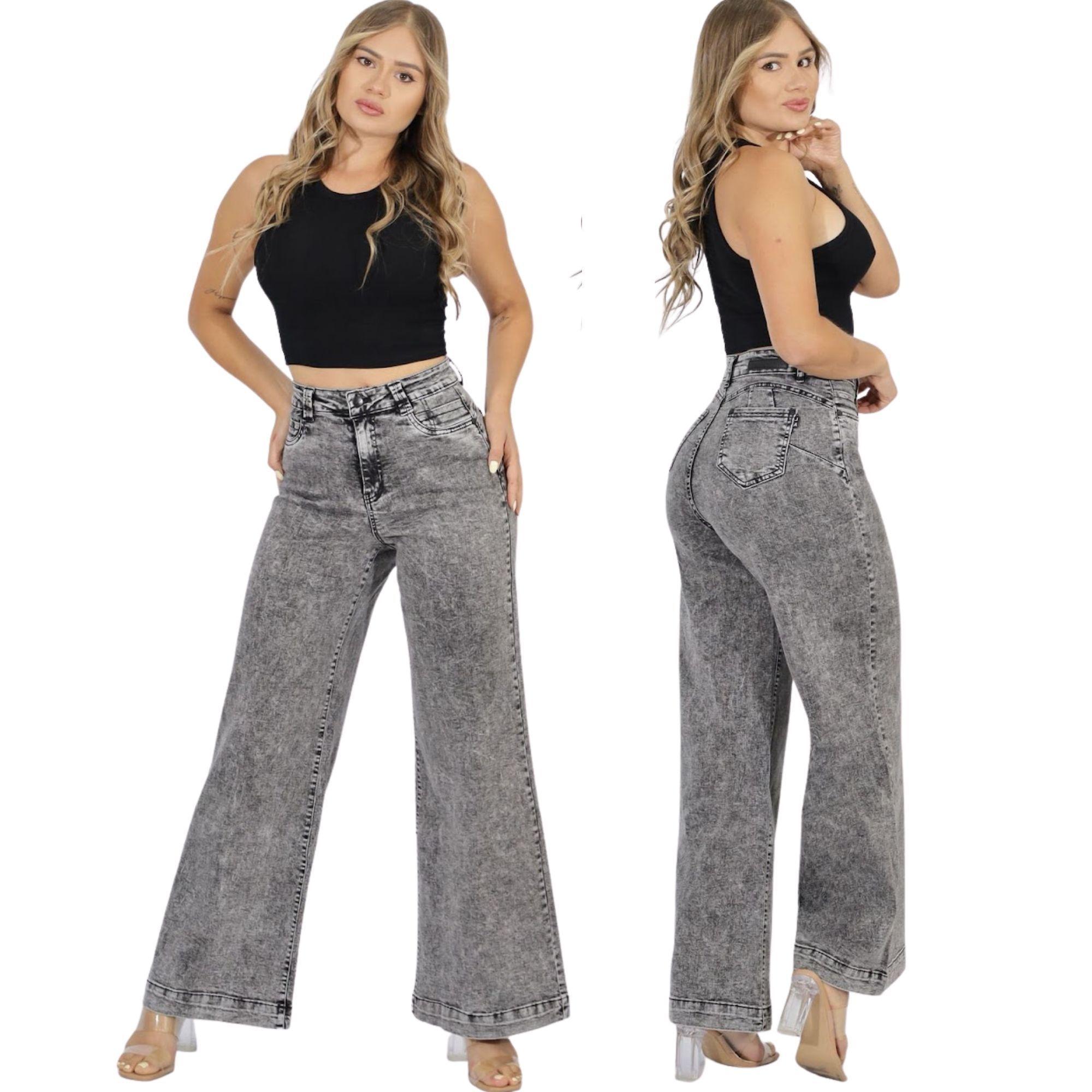 Jeans Estilo Palazzo Mujer Push Up Gris Full Elasticado-2