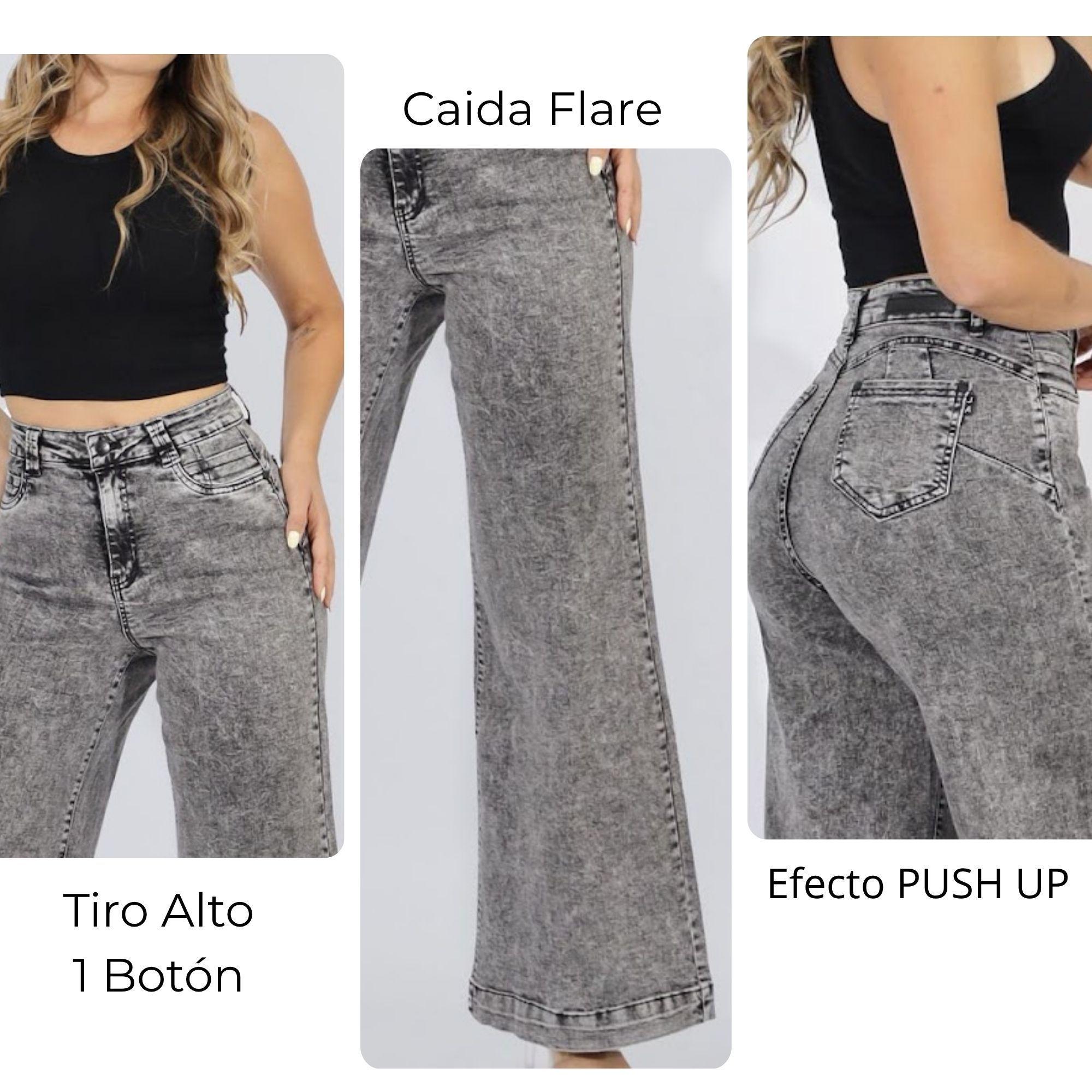 Jeans Estilo Palazzo Mujer Push Up Gris Full Elasticado-4
