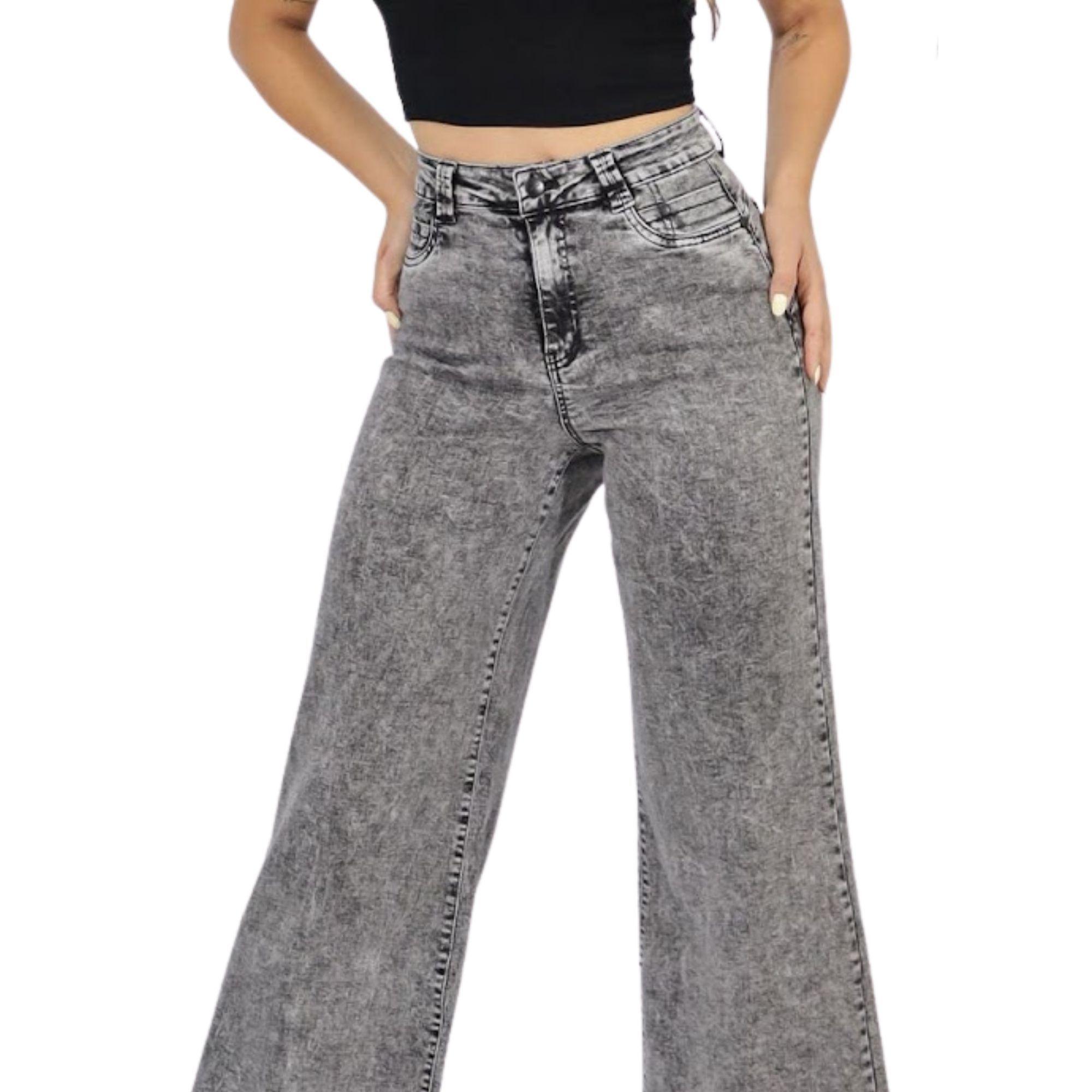 Jeans Estilo Palazzo Mujer Push Up Gris Full Elasticado-5
