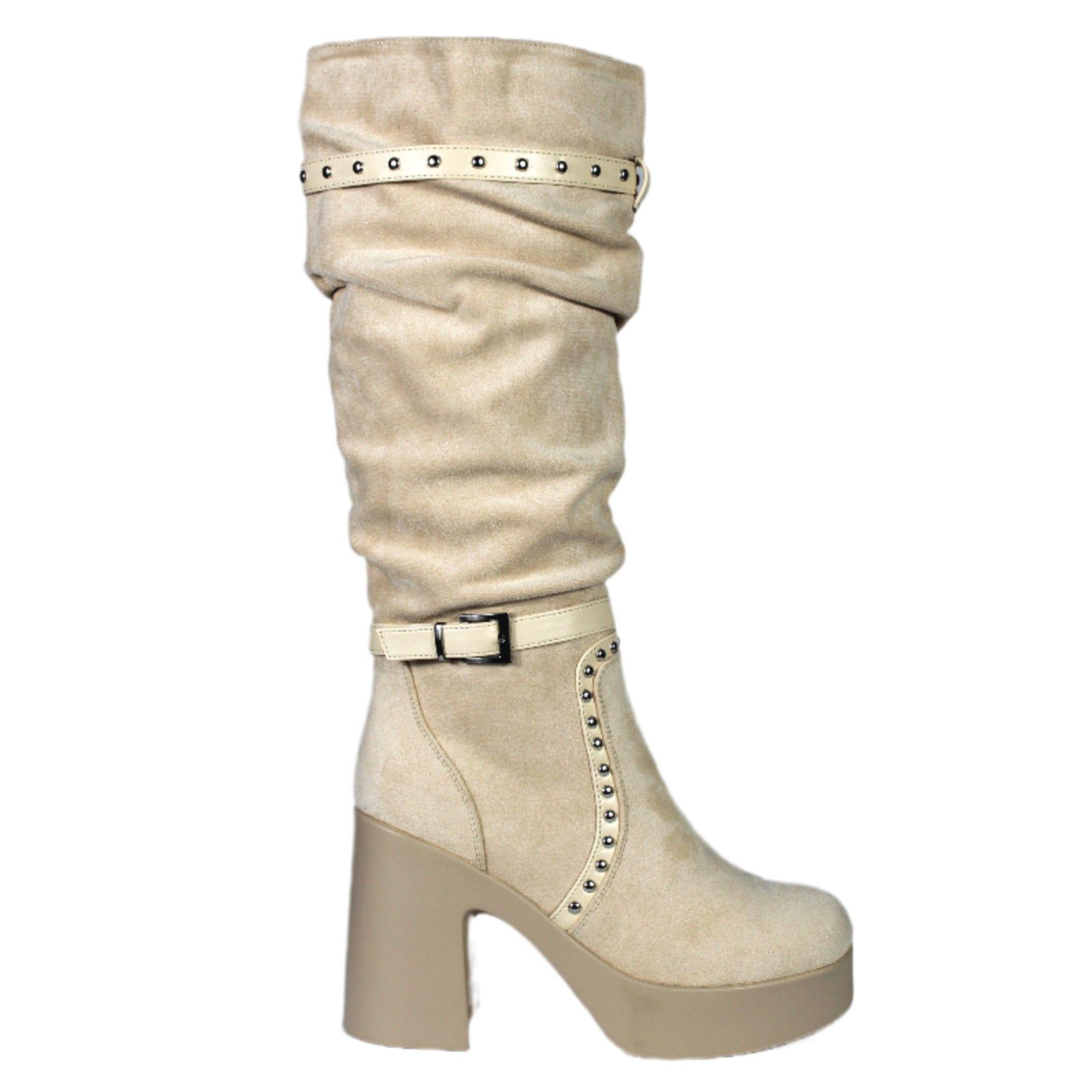 Bota Alta Gamuza Mujer 13 Yassne Beige-0