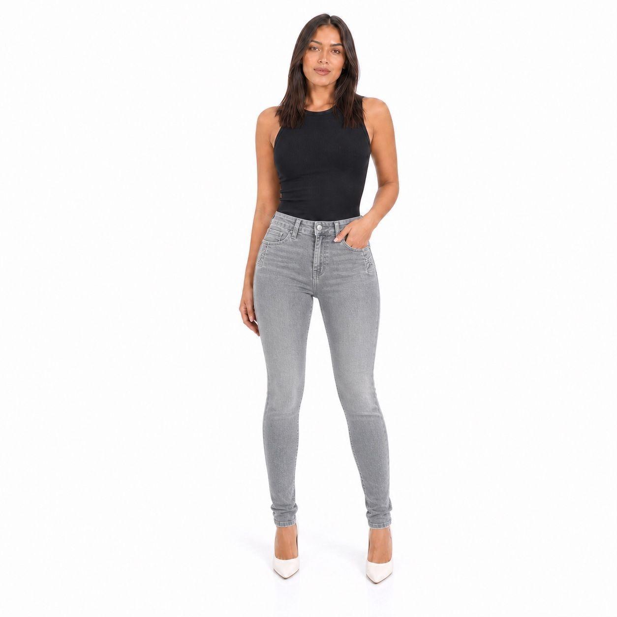 Jeans Pitillo Gris Tiro Alto Push Up -0