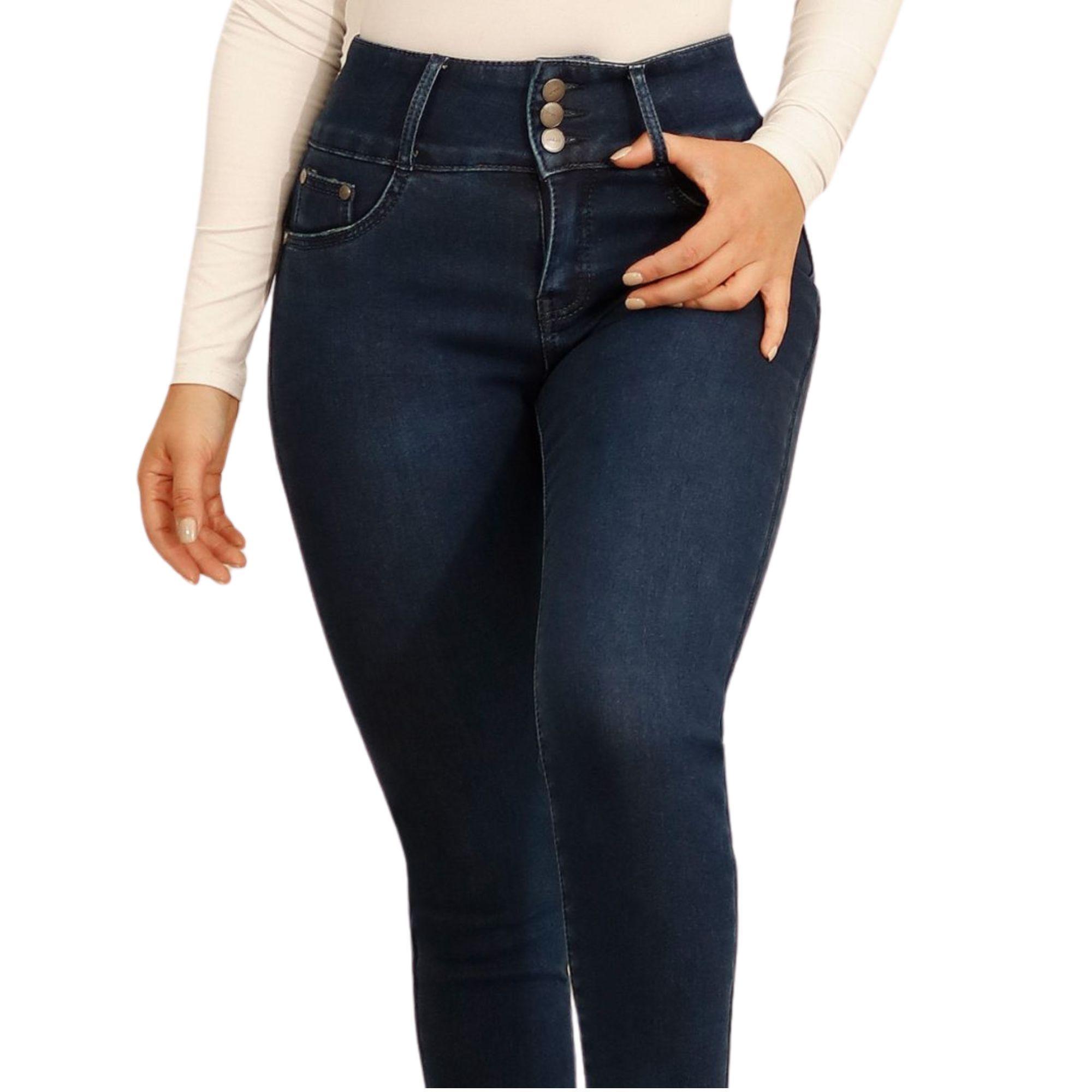 Jeans Polar Push Up Azul con Triple Botón y Tiro Alto 73 Yassne-3