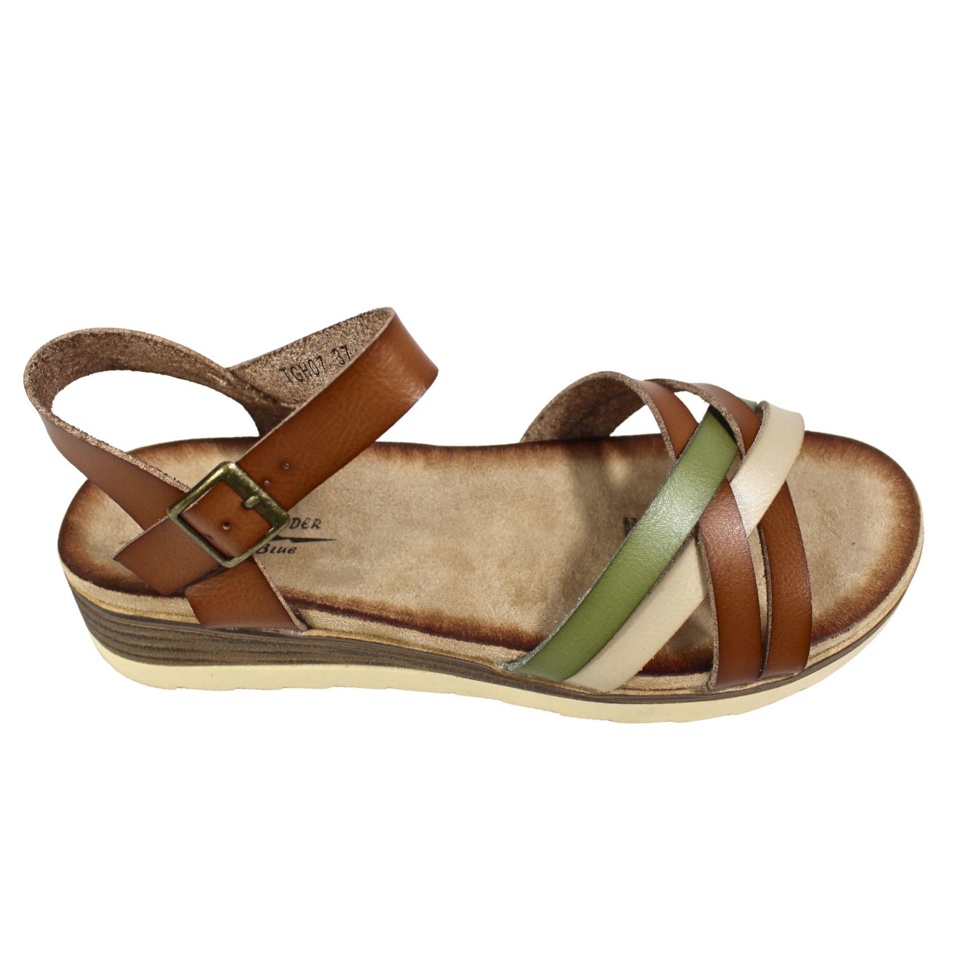 Sandalia Mujer con Plataforma Hebilla TGH07 Café Claro-1