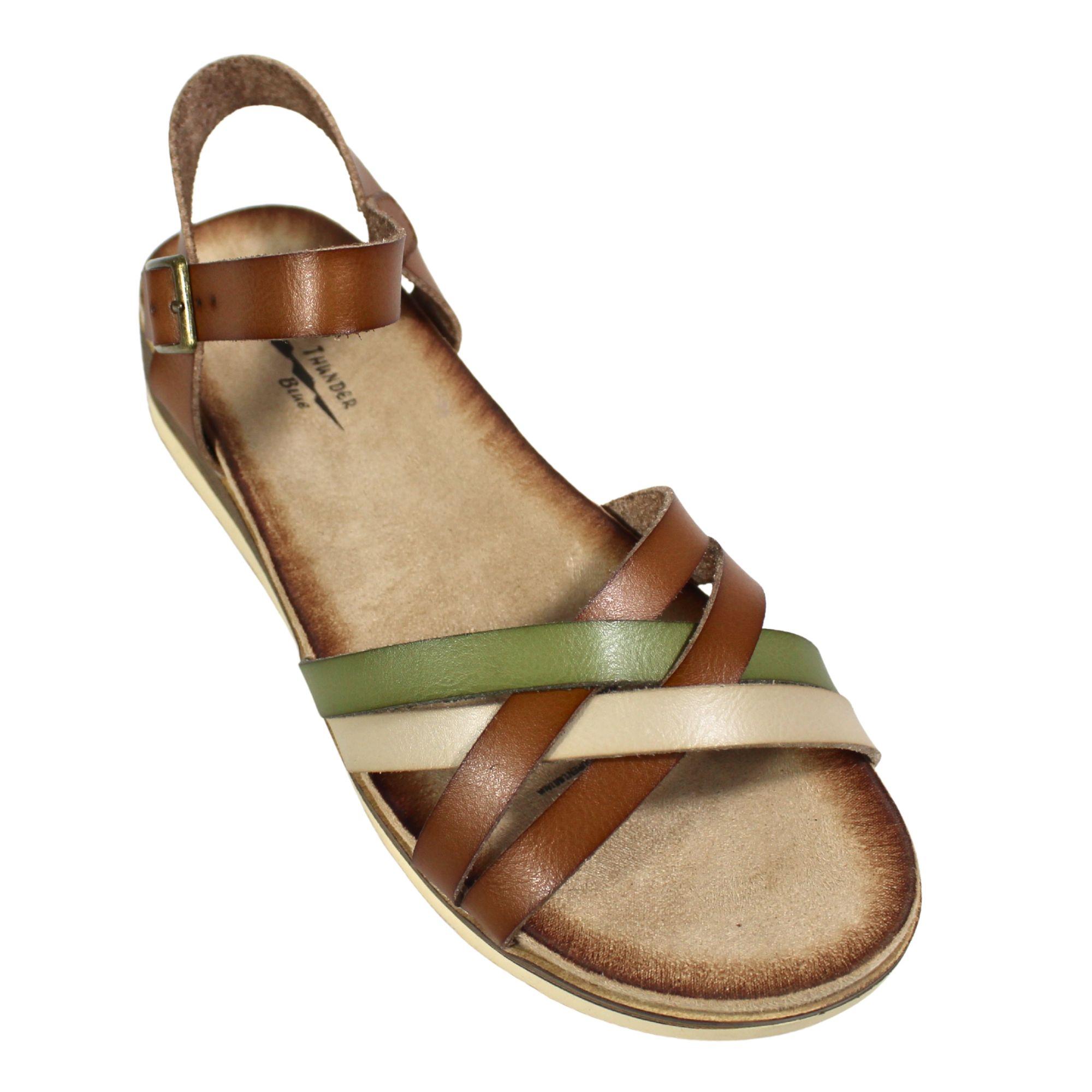 Sandalia Mujer con Plataforma Hebilla TGH07 Café Claro-2