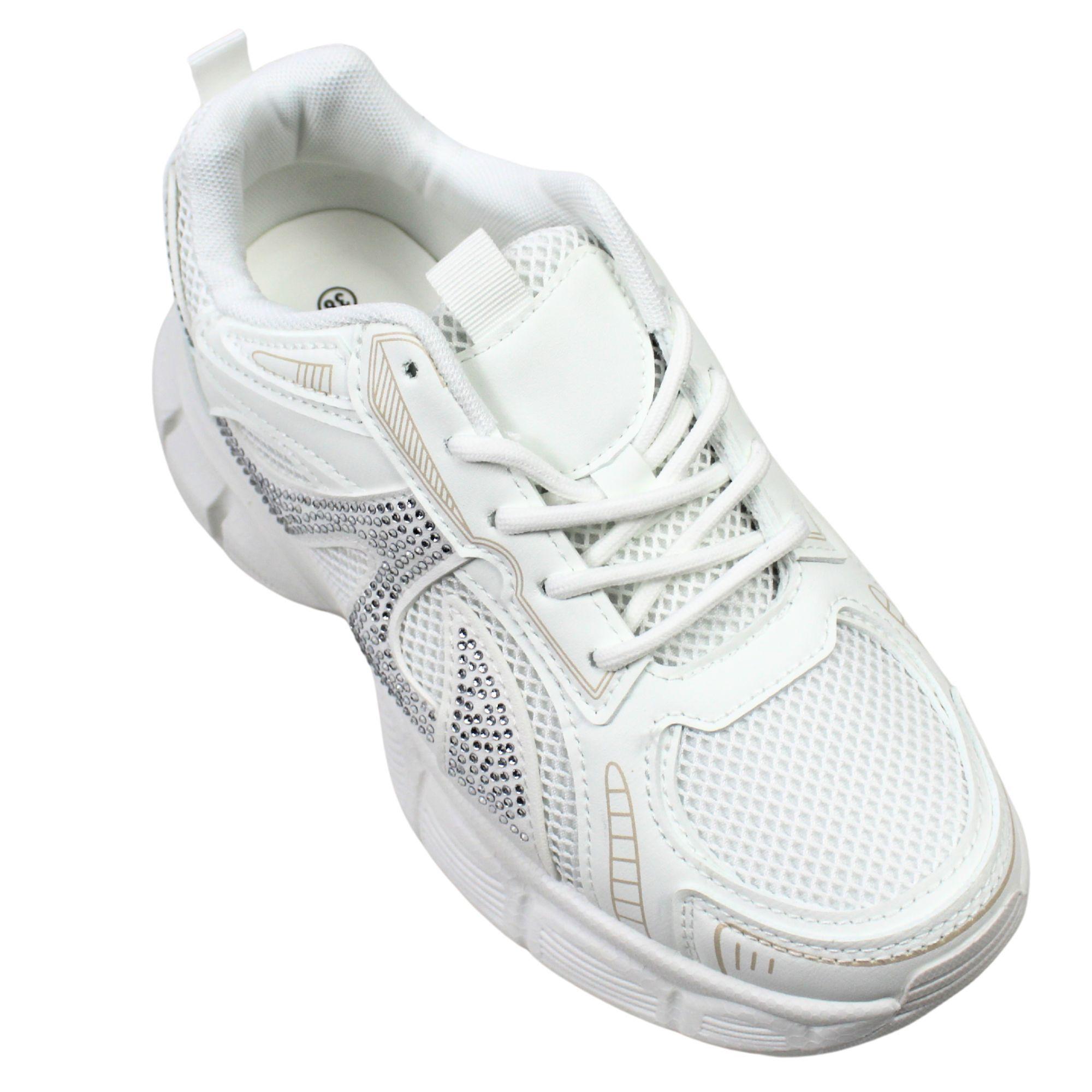 Zapatillas Chunky de Mujer con Brillos PG5249 Blanco-1