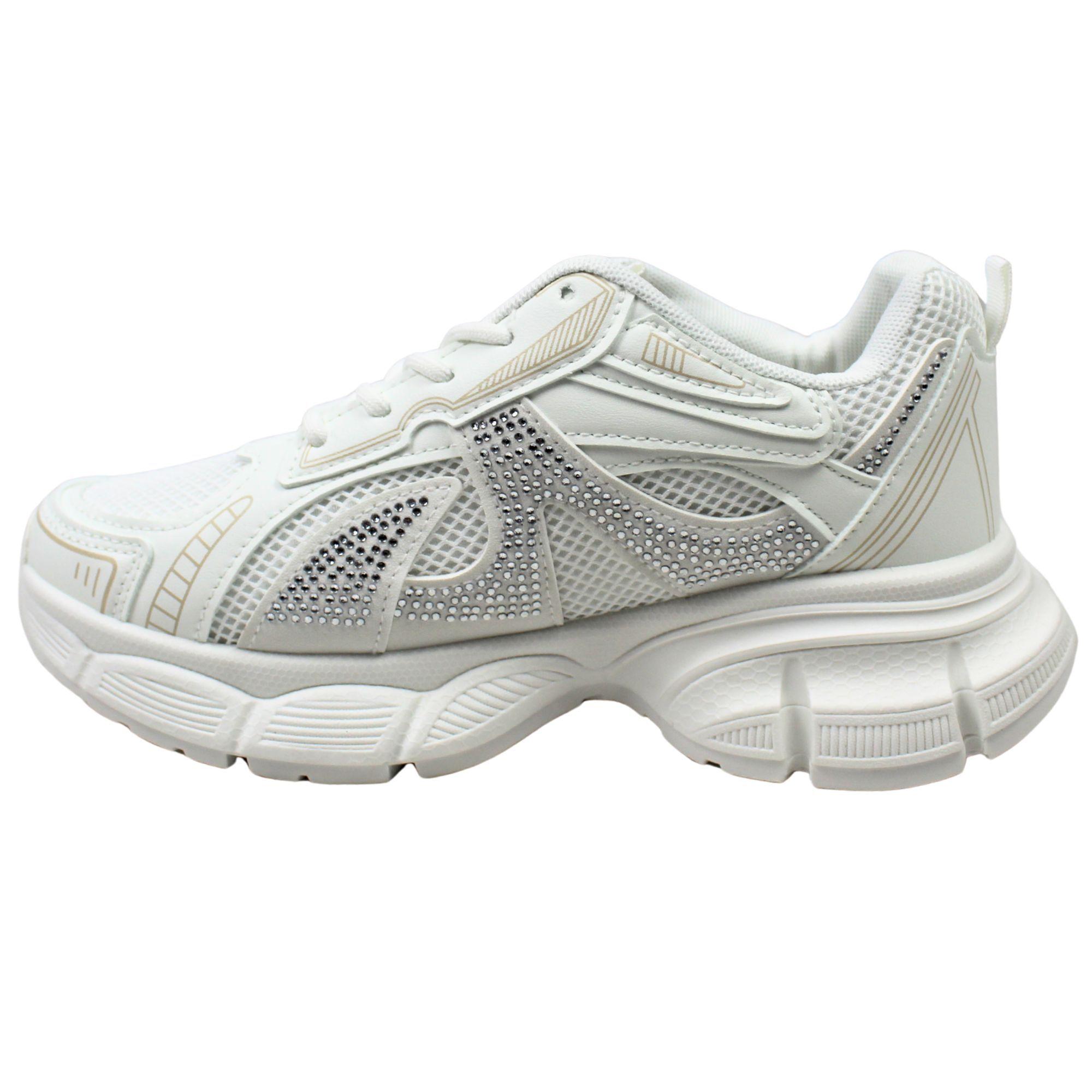 Zapatillas Chunky de Mujer con Brillos PG5249 Blanco-3