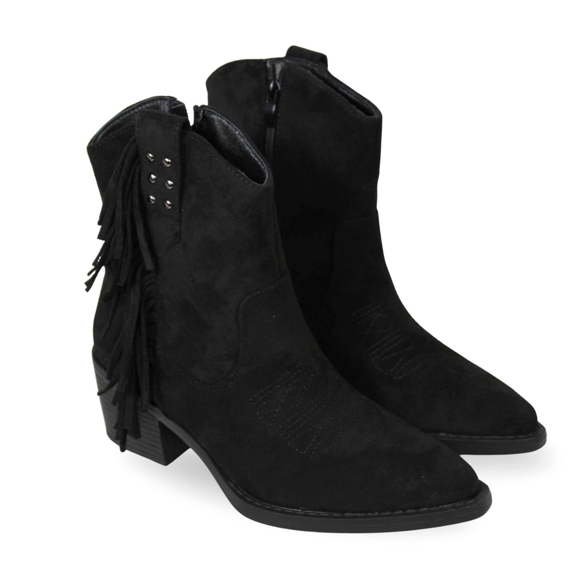 Botín Texano Mujer Gamuza con Flecos y Tachas PG5327-3