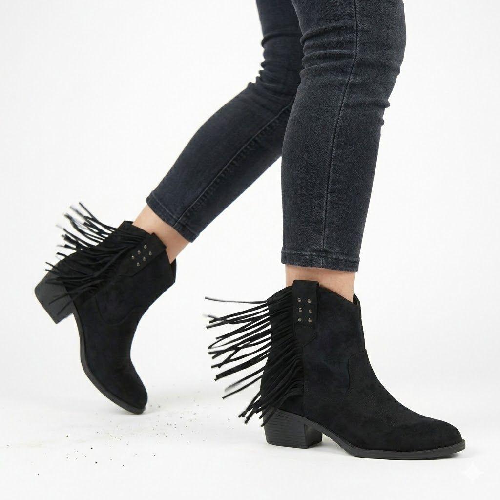 Botín Texano Mujer Gamuza con Flecos y Tachas PG5327-4