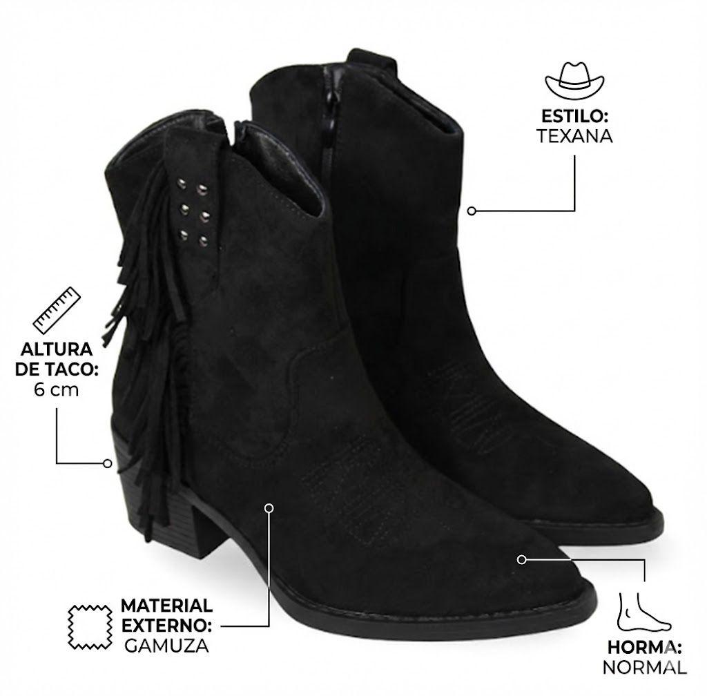 Botín Texano Mujer Gamuza con Flecos y Tachas PG5327-8