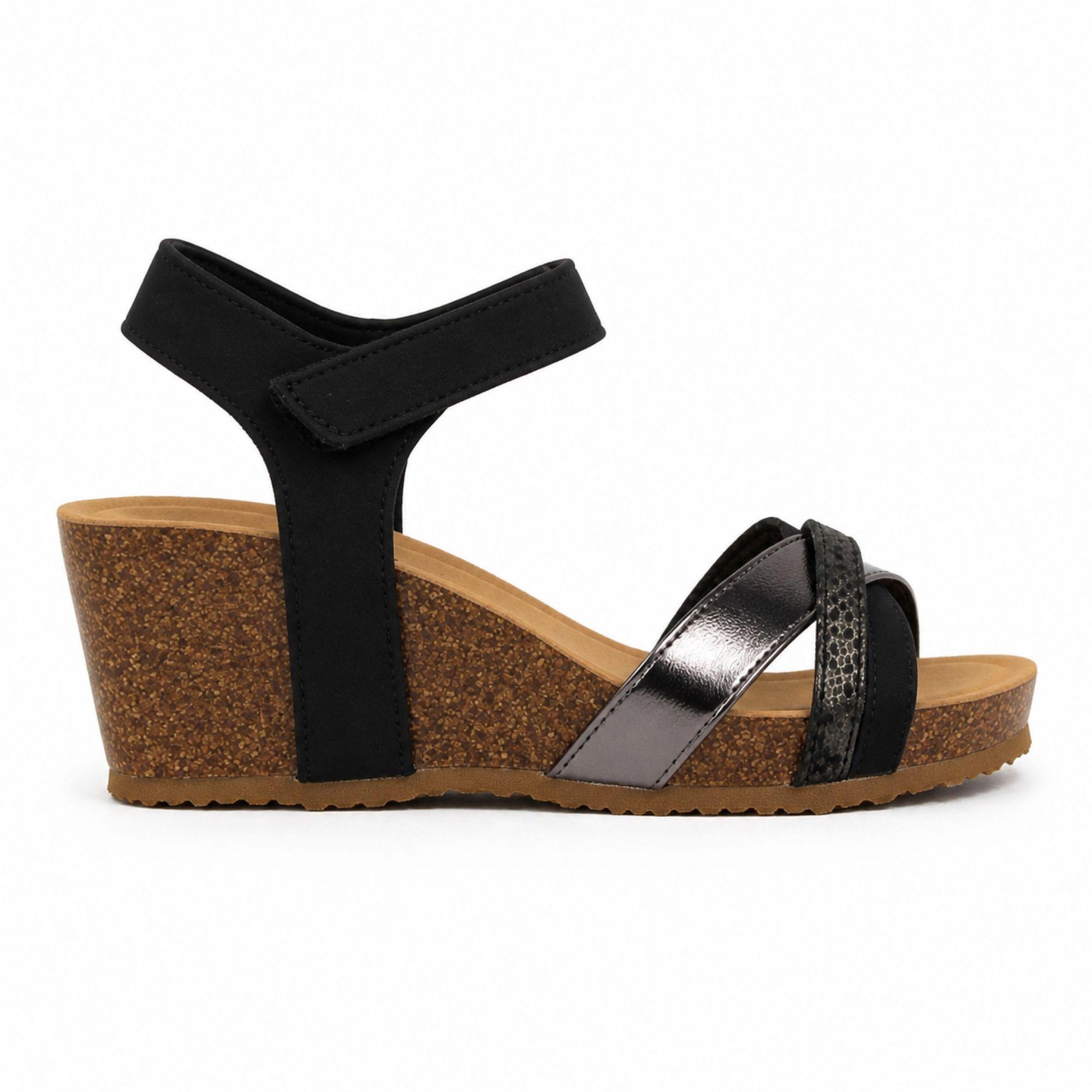 Sandalia Mujer Cuña Corcho Tiras Metalizadas PG6102-0