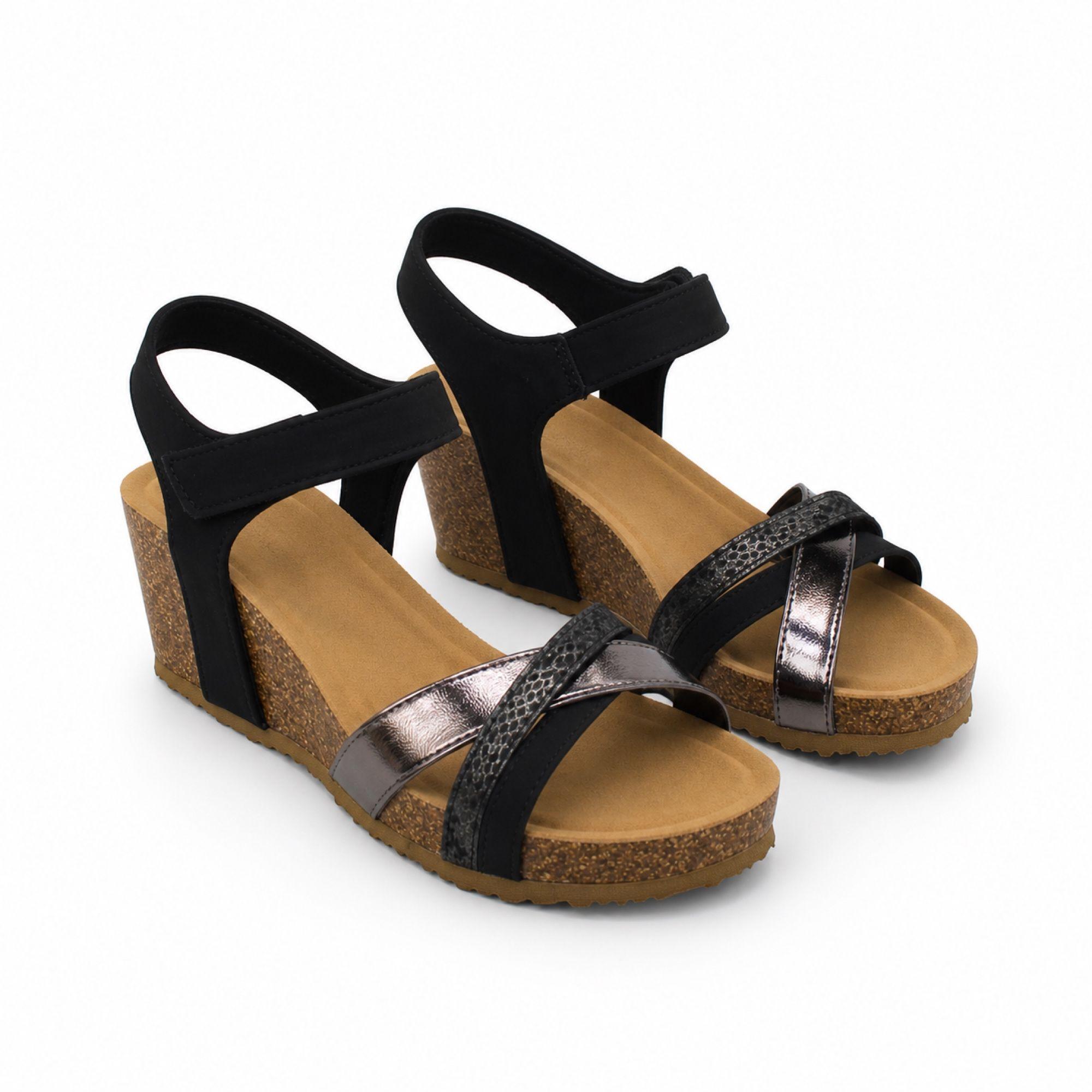 Sandalia Mujer Cuña Corcho Tiras Metalizadas PG6102-3