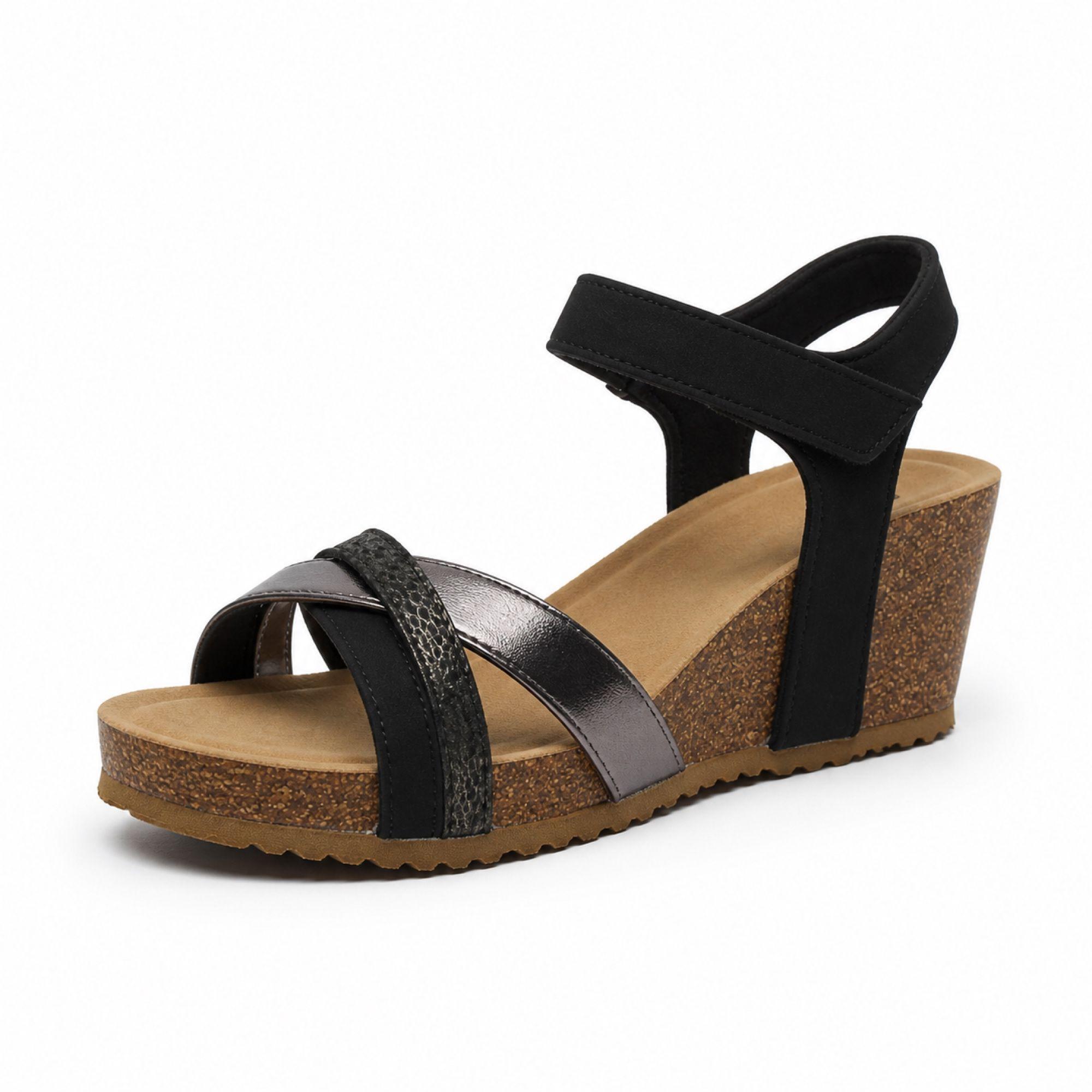 Sandalia Mujer Cuña Corcho Tiras Metalizadas PG6102-6