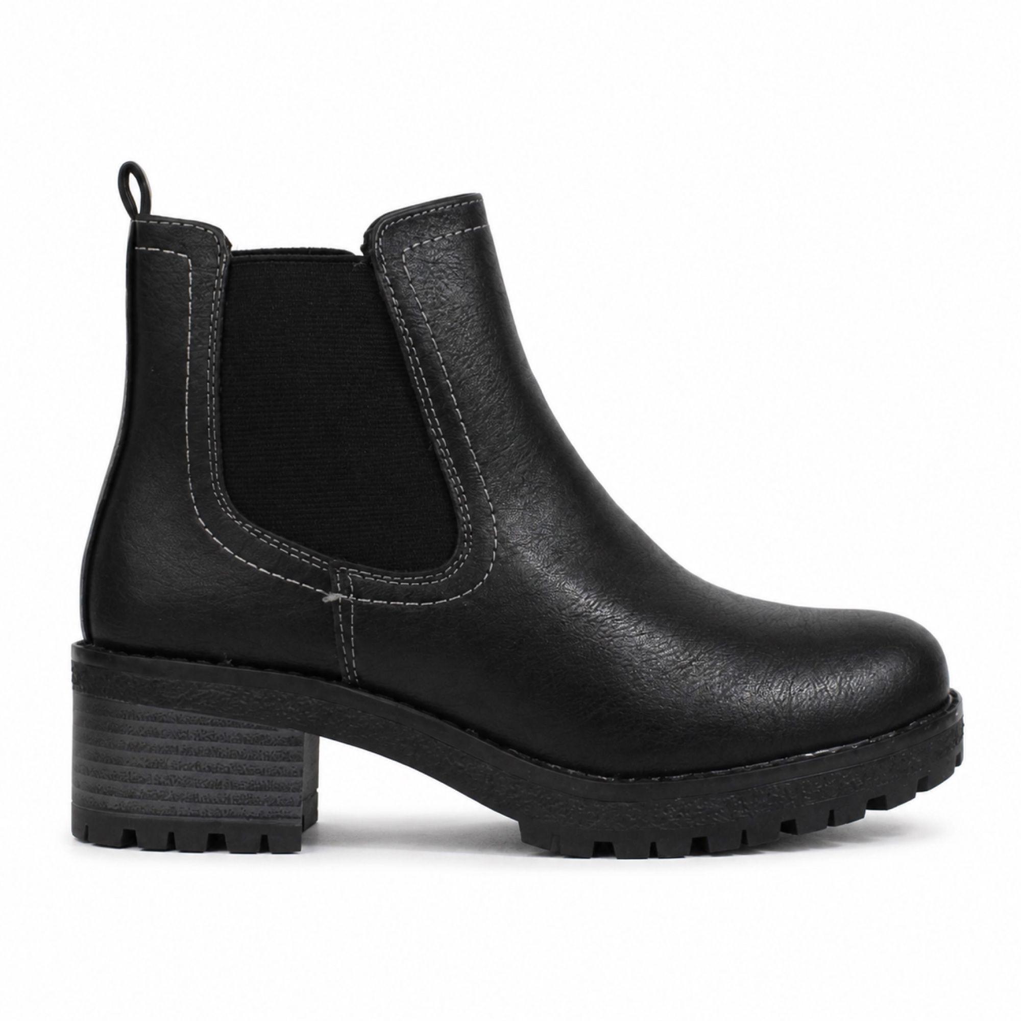 Botín Mujer Negro Ecocuero Taco Cuadrado 2517-0