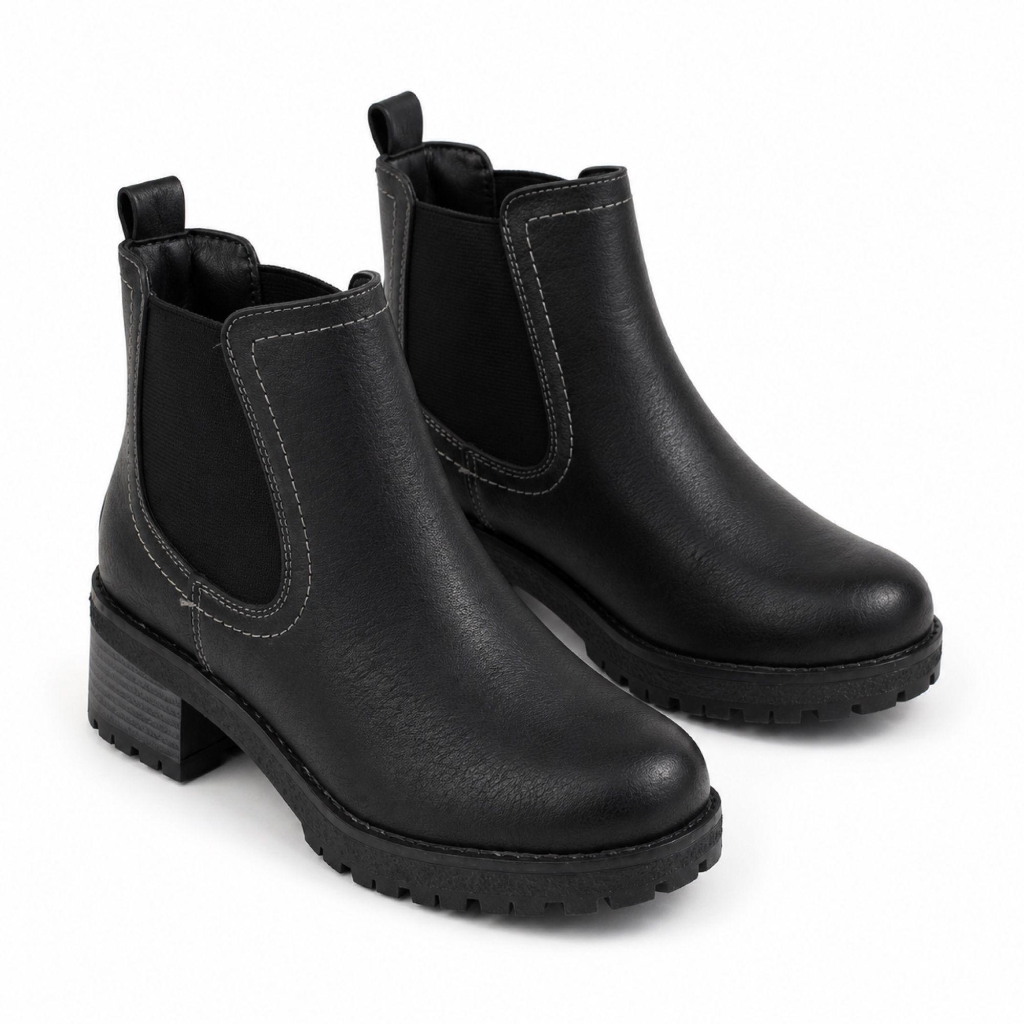 Botín Mujer Negro Ecocuero Taco Cuadrado 2517-4