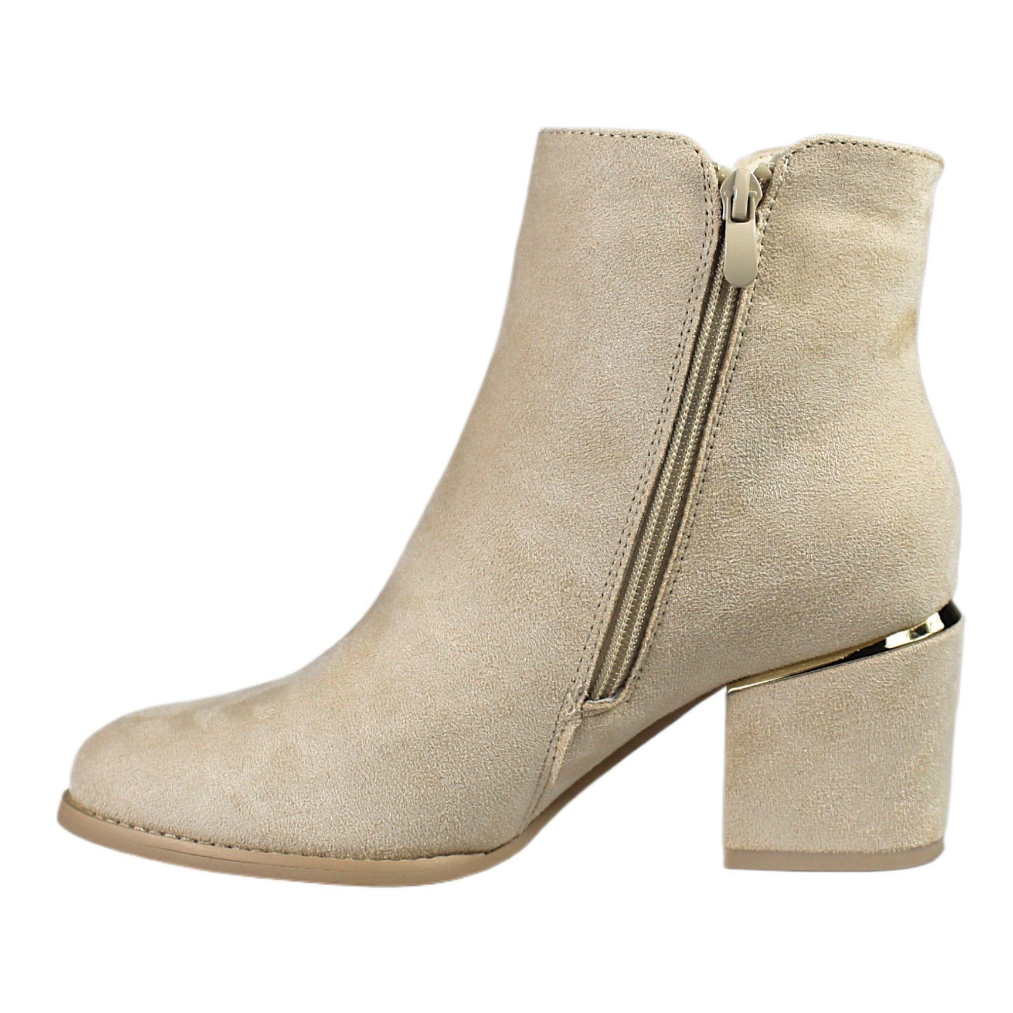 Botin Mujer Gamuza Taco Medio 09 Yassne Beige-3
