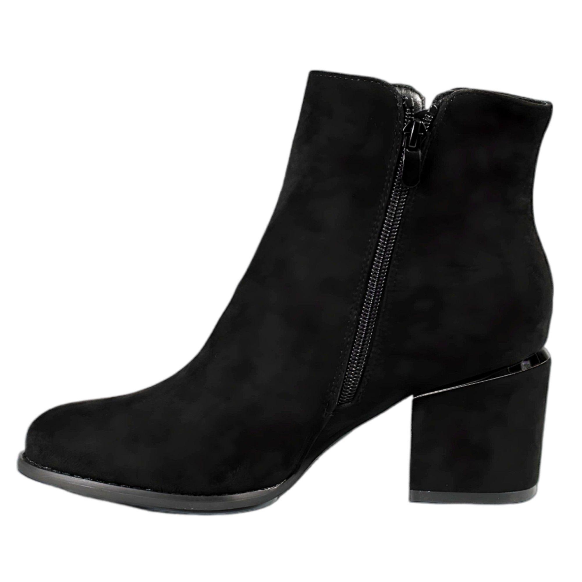 Botin Mujer Gamuza Taco Medio 09 Yassne Negro-3