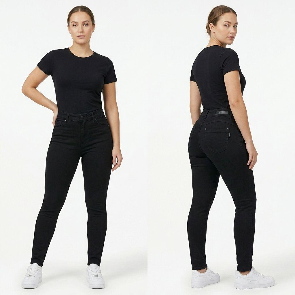 Jeans Skinny Negro Mujer Push Up Tiro Alto-5